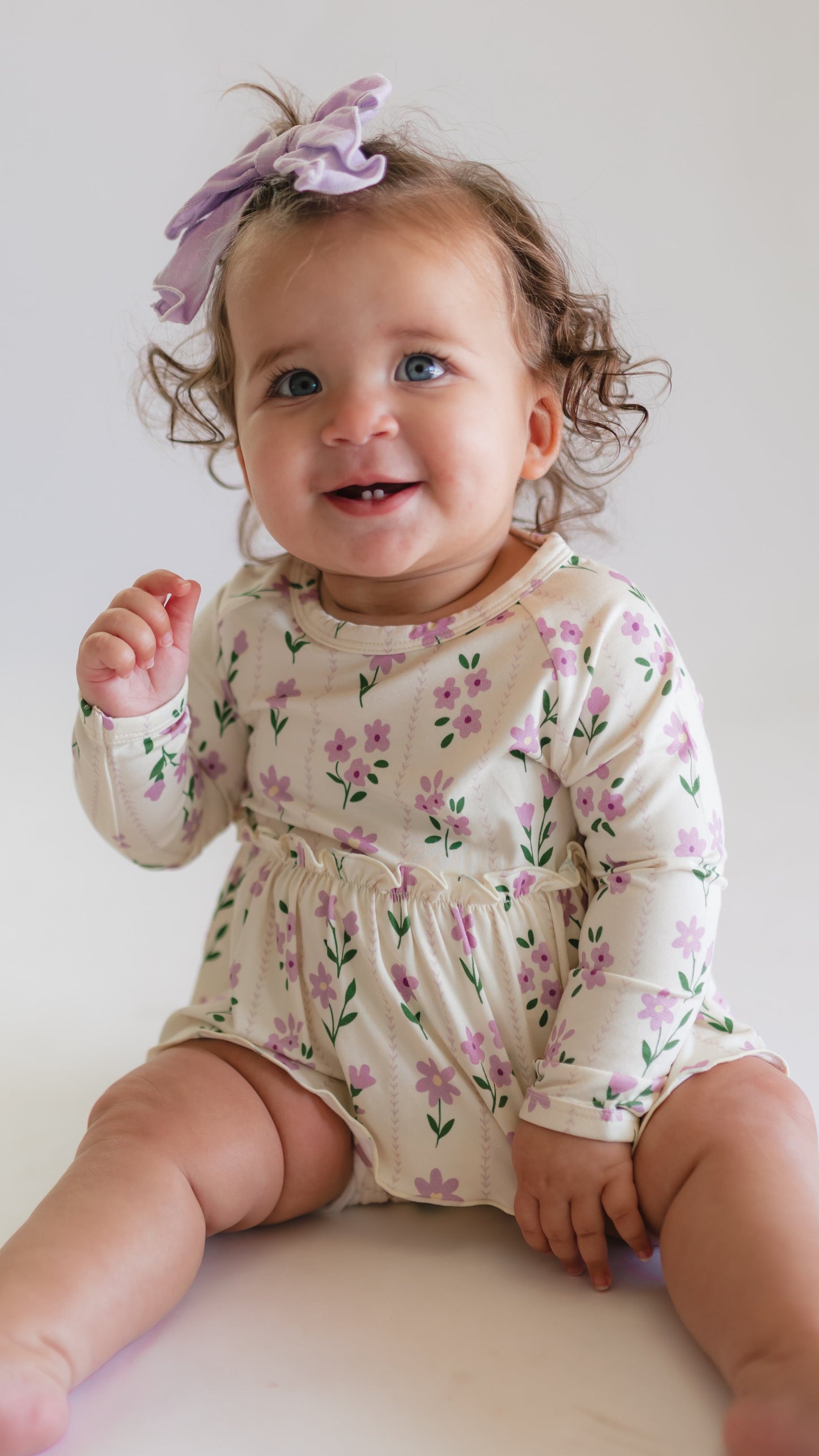 Infant Long Sleeve and Skirt Onesie in Purple Floral
