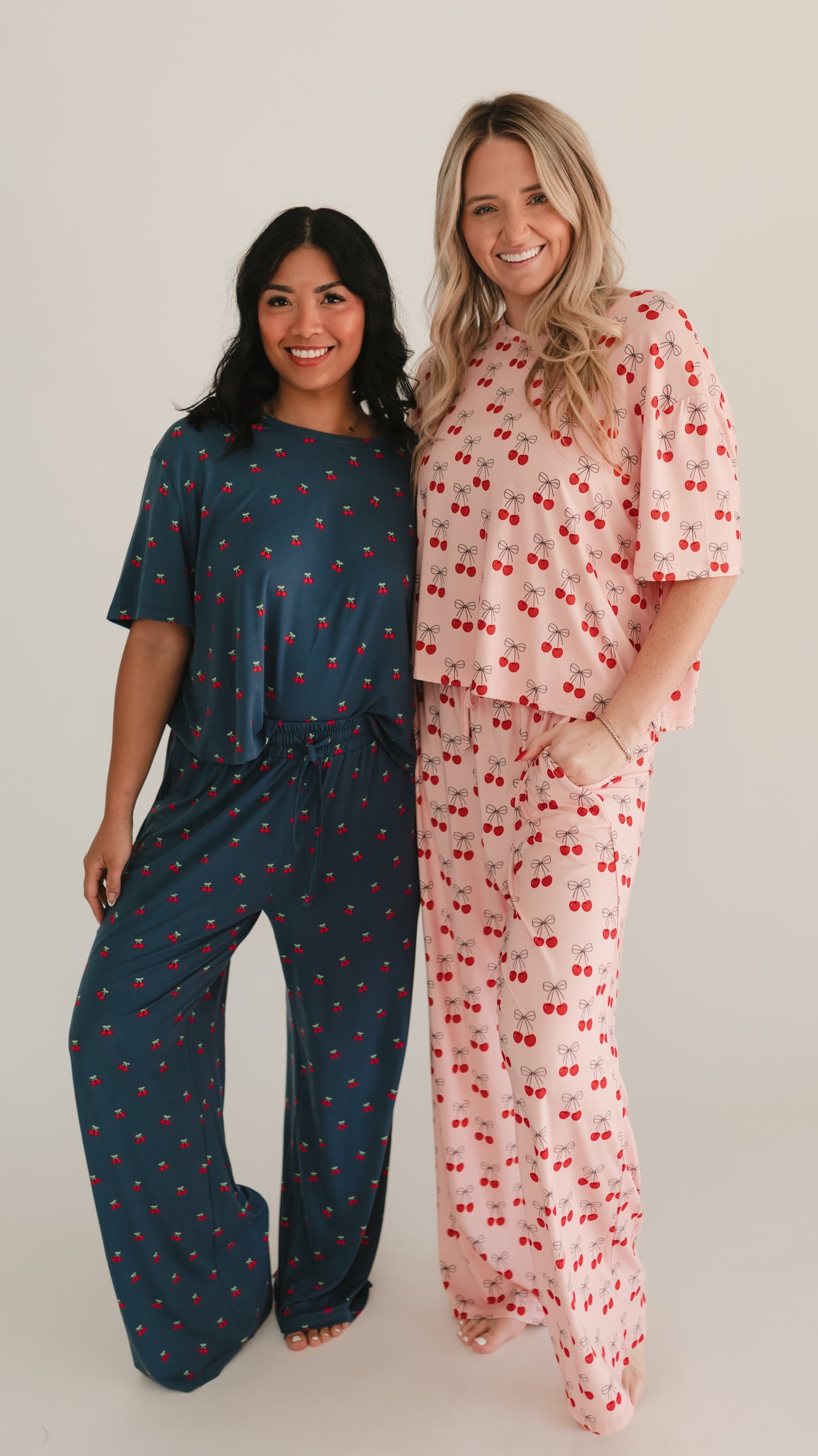 Women's T-Shirt and Pants Set in Pink Cherry Bows