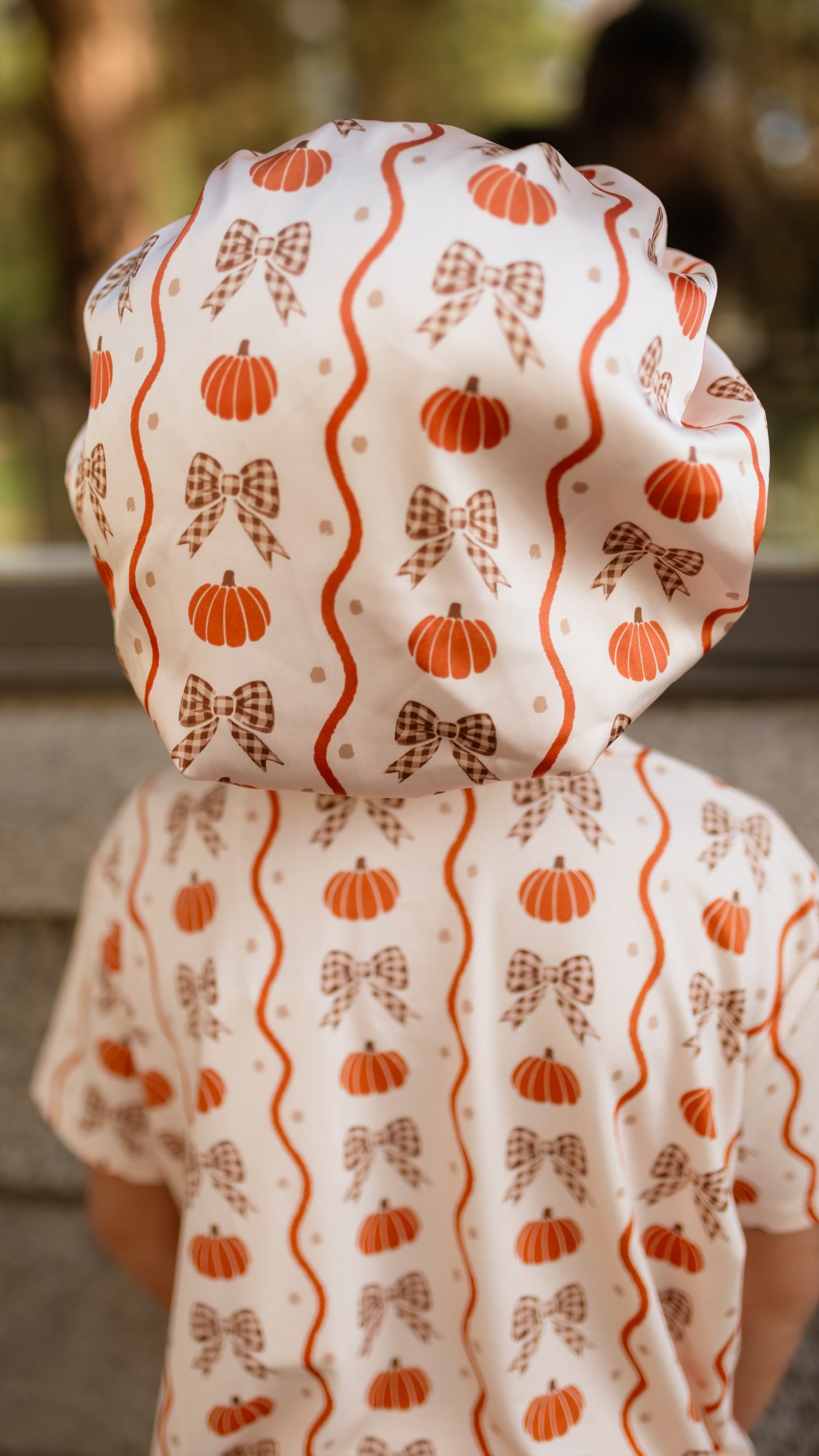 Adult Satin Bonnet in Bows and Pumpkins