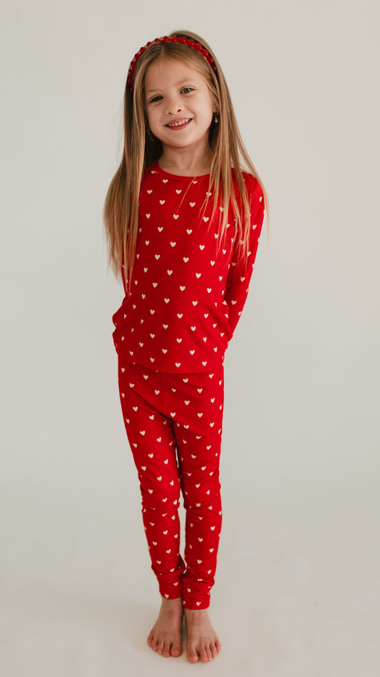 Youth Pajama Set in Valentine Hearts