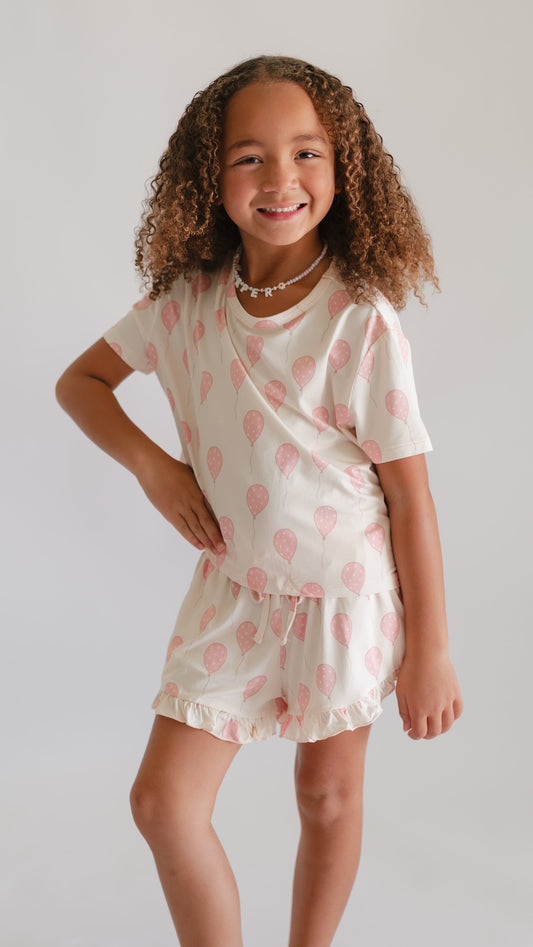 Girl's Ruffle Set in Pink Balloons
