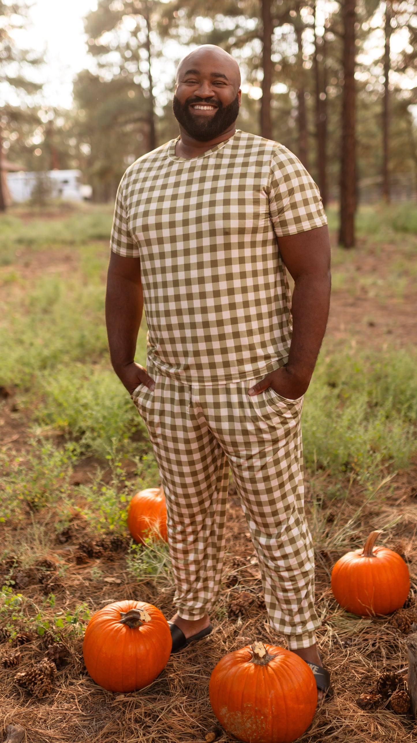 Adult Jogger Set In Green Gingham