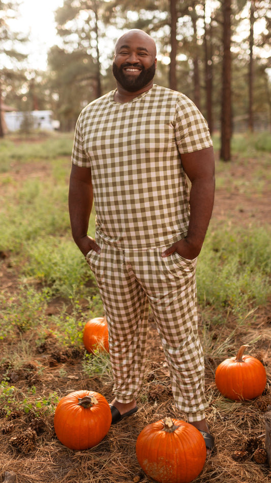 Adult Jogger Set In Green Gingham