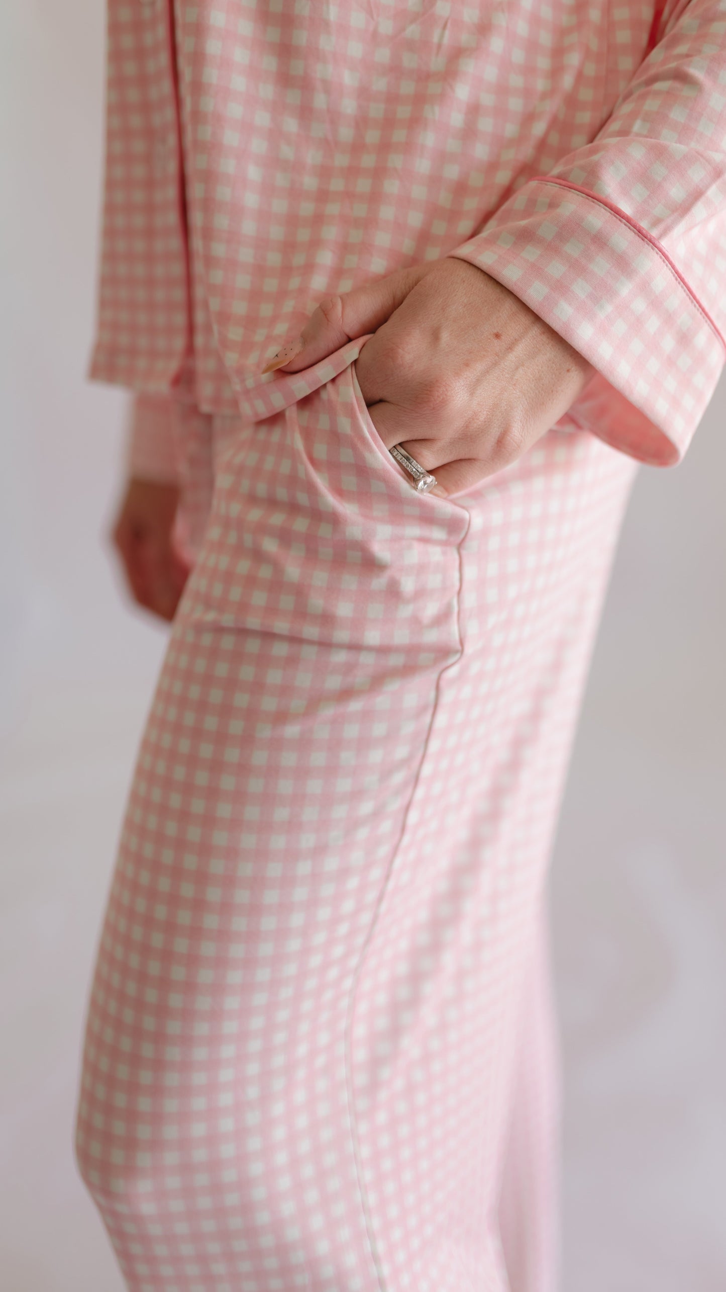 Women's Button Up Set In Pink Gingham