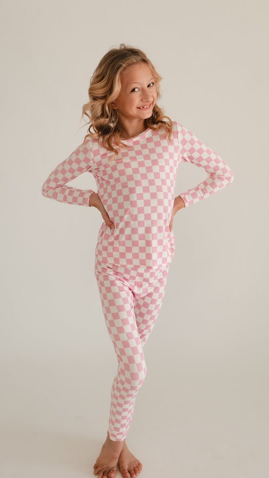 Youth Pajama Set in Pink Checkered