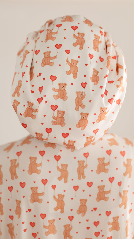 Adult Satin Bonnet in Heart Bears
