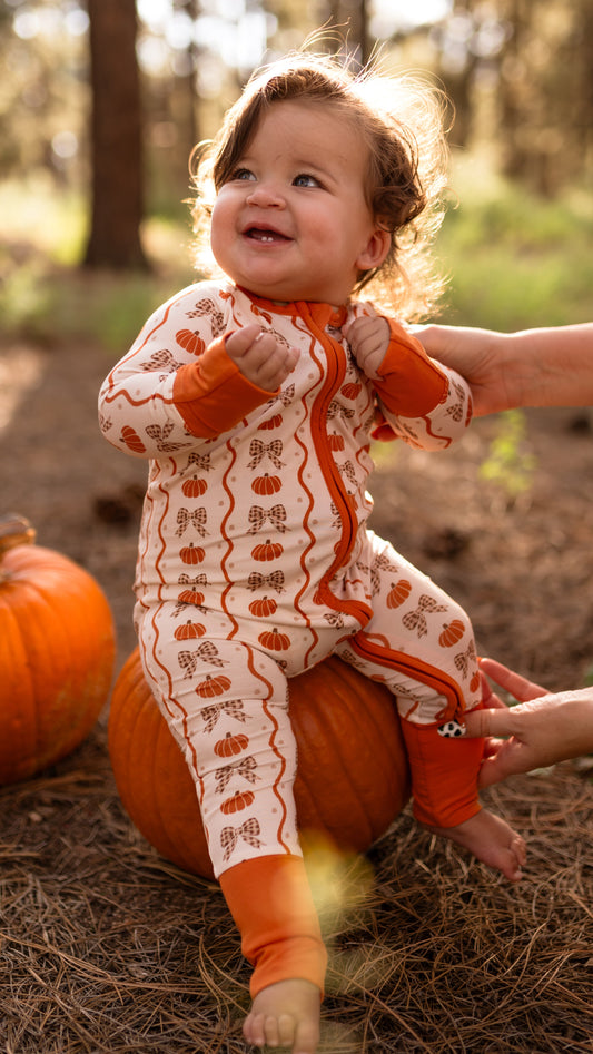 Infant Romper in Bows and Pumpkins