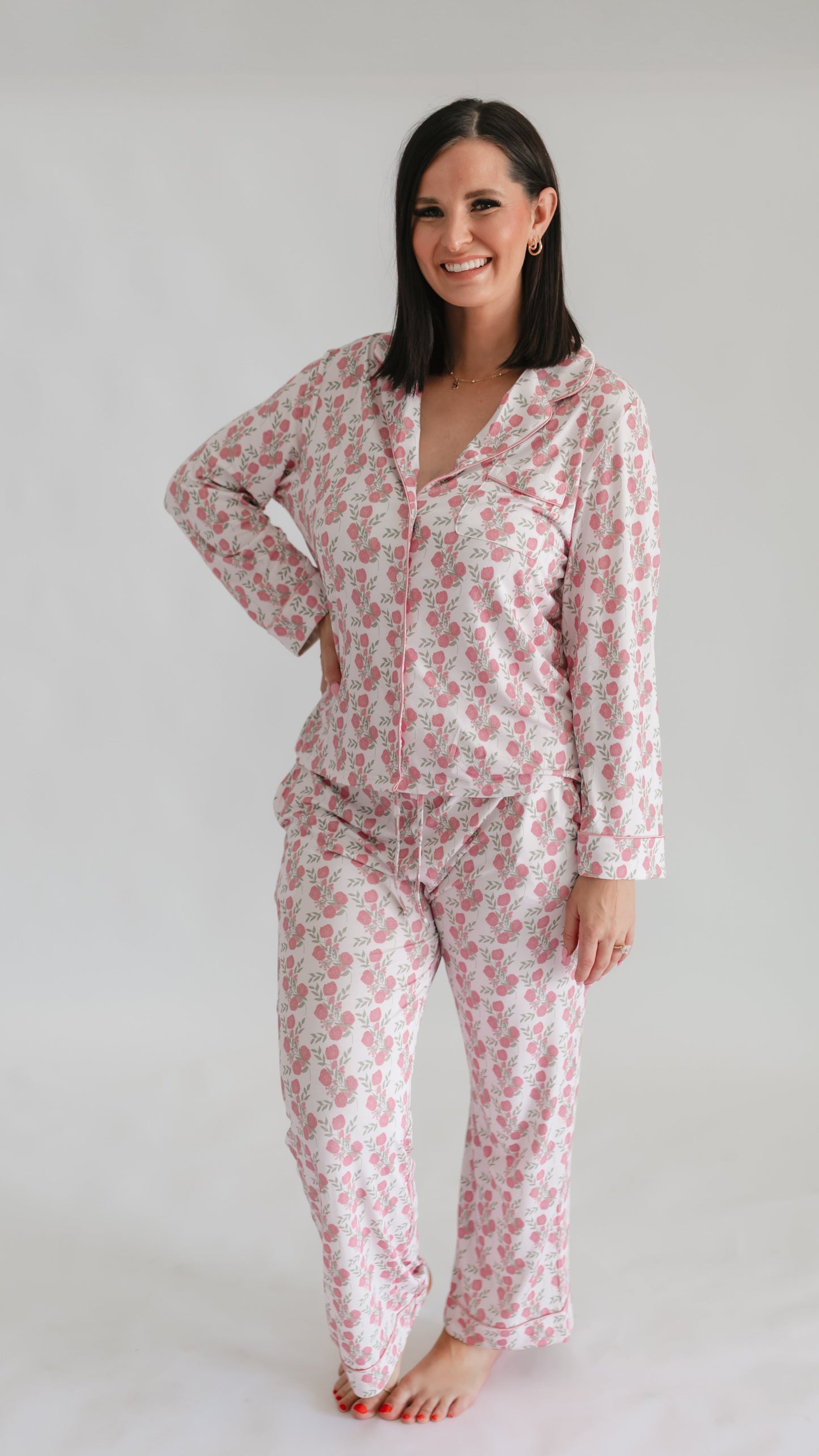 Women's Button Up Set In Pink Floral