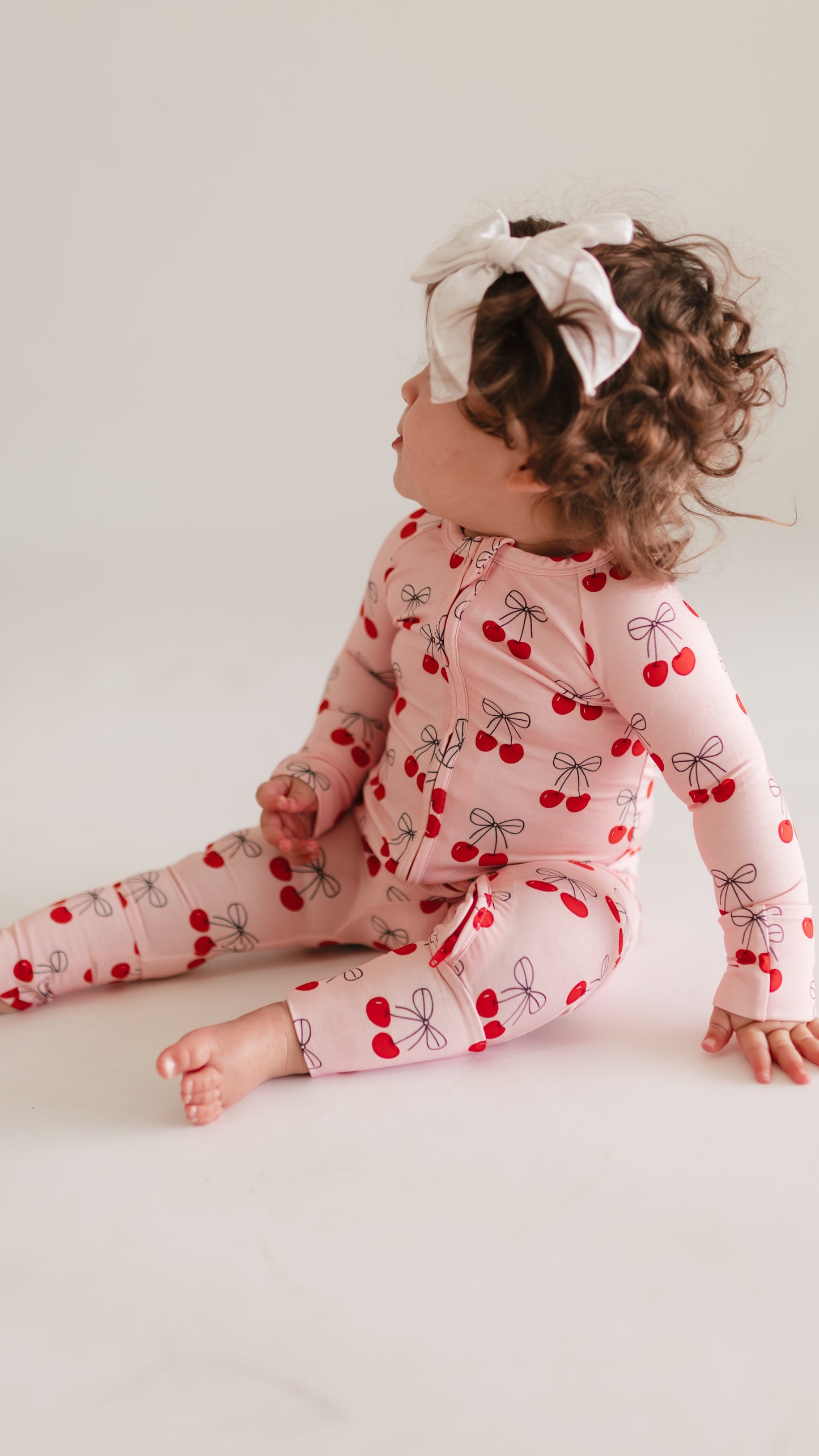 Infant Romper in Pink Cherry Bows