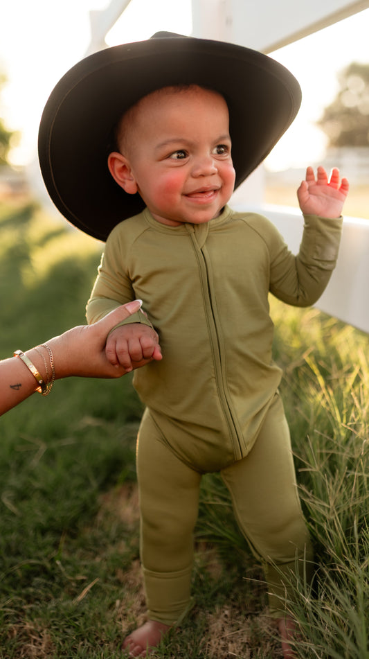 Infant Romper in Olive Green