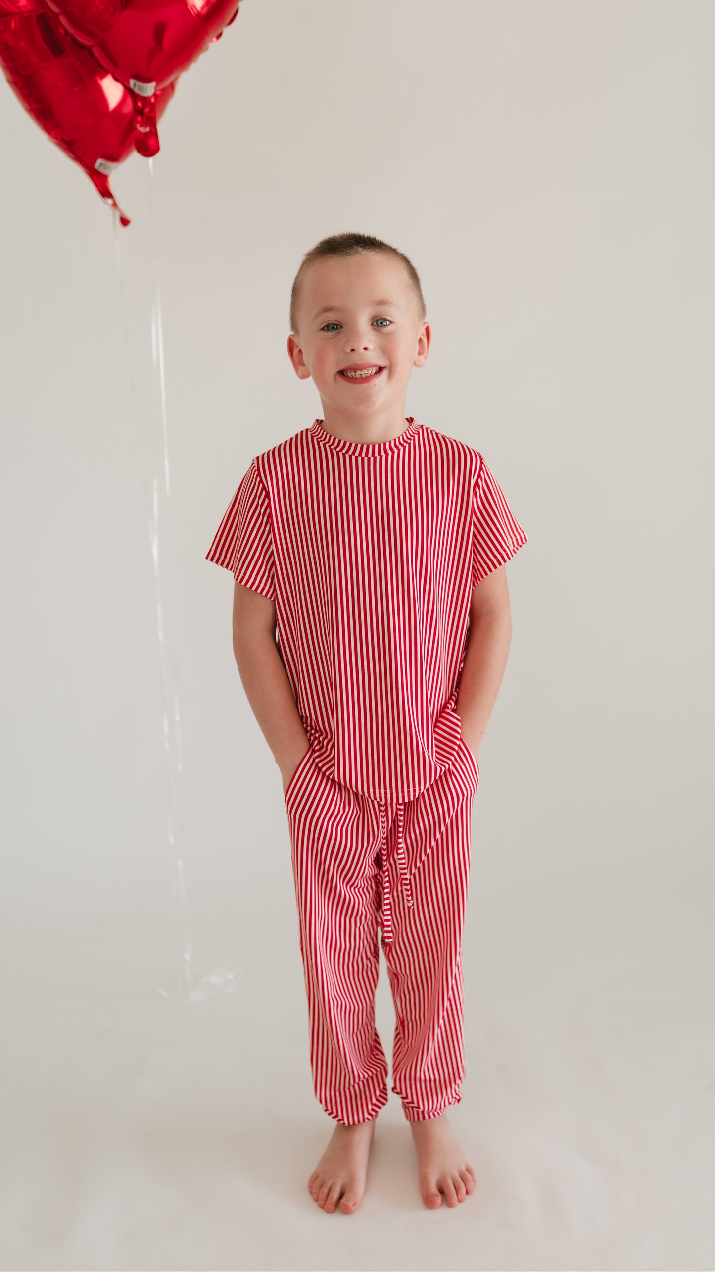 Youth Jogger Set In Red Pin Stripes