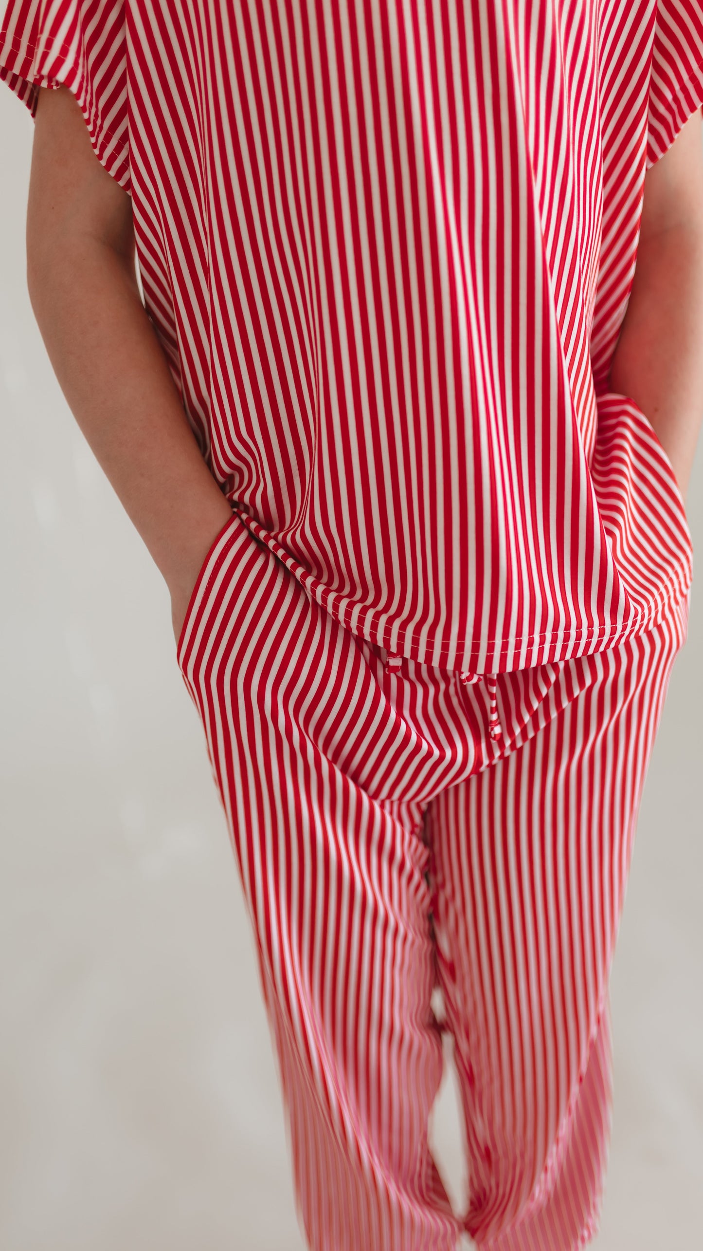Youth Jogger Set In Red Pin Stripes
