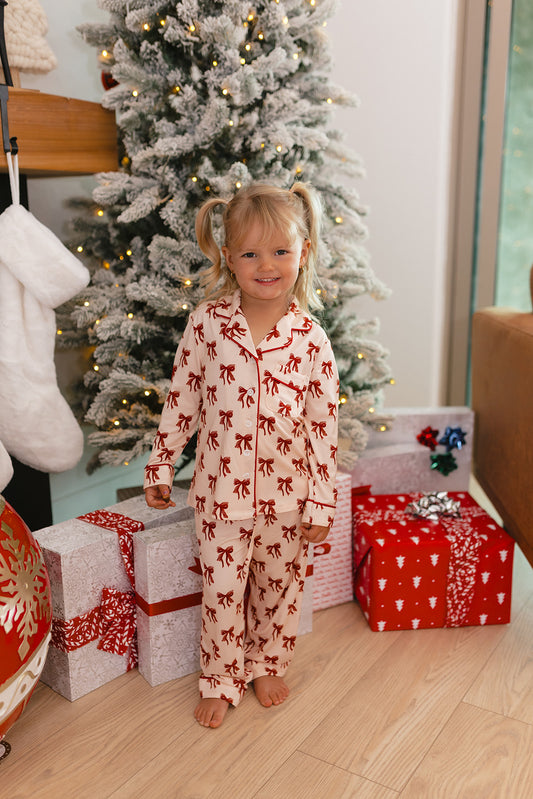 Girls Button Up Set in Christmas Bows