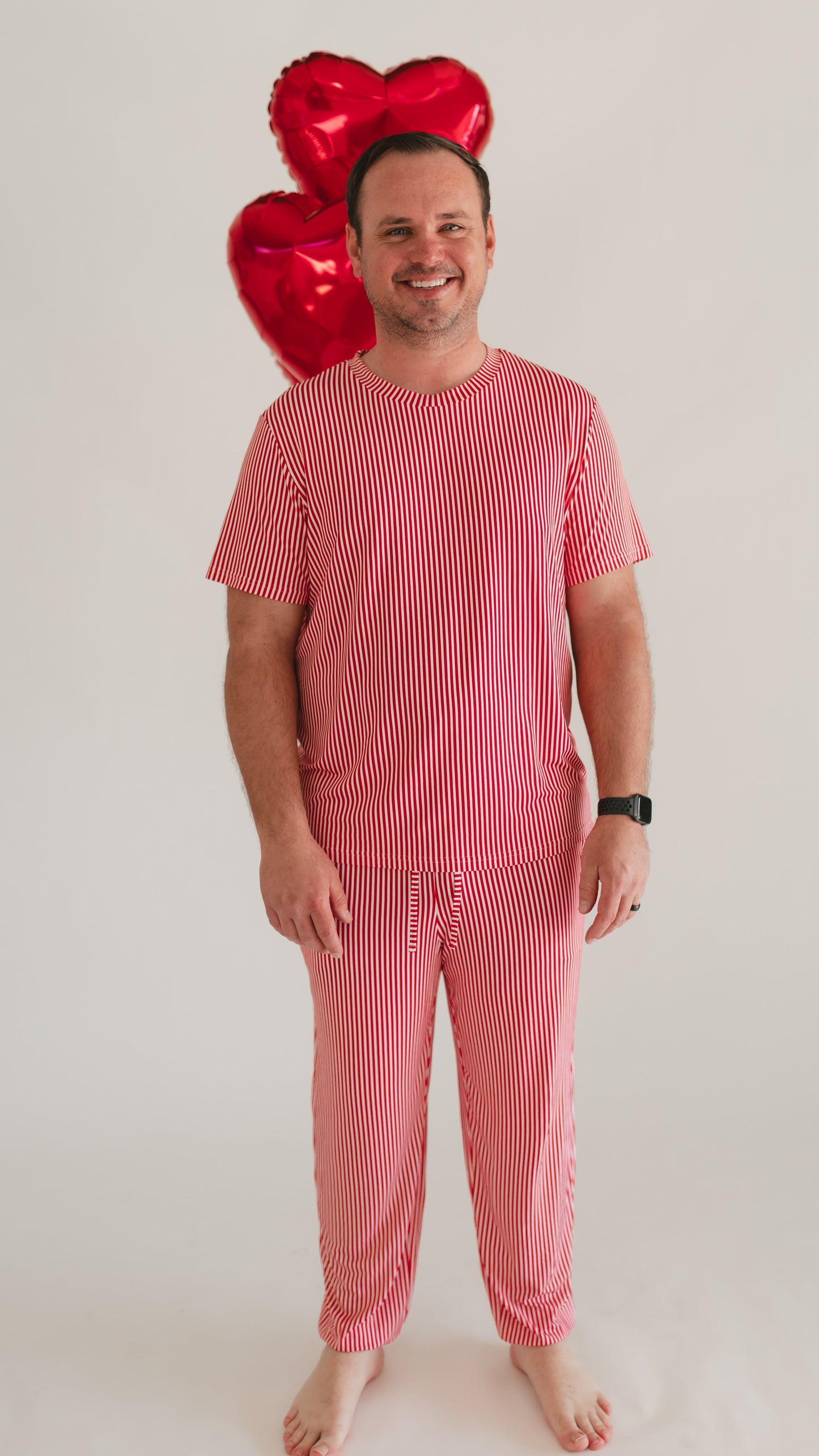 Adult Jogger Set In Red Pin Stripes