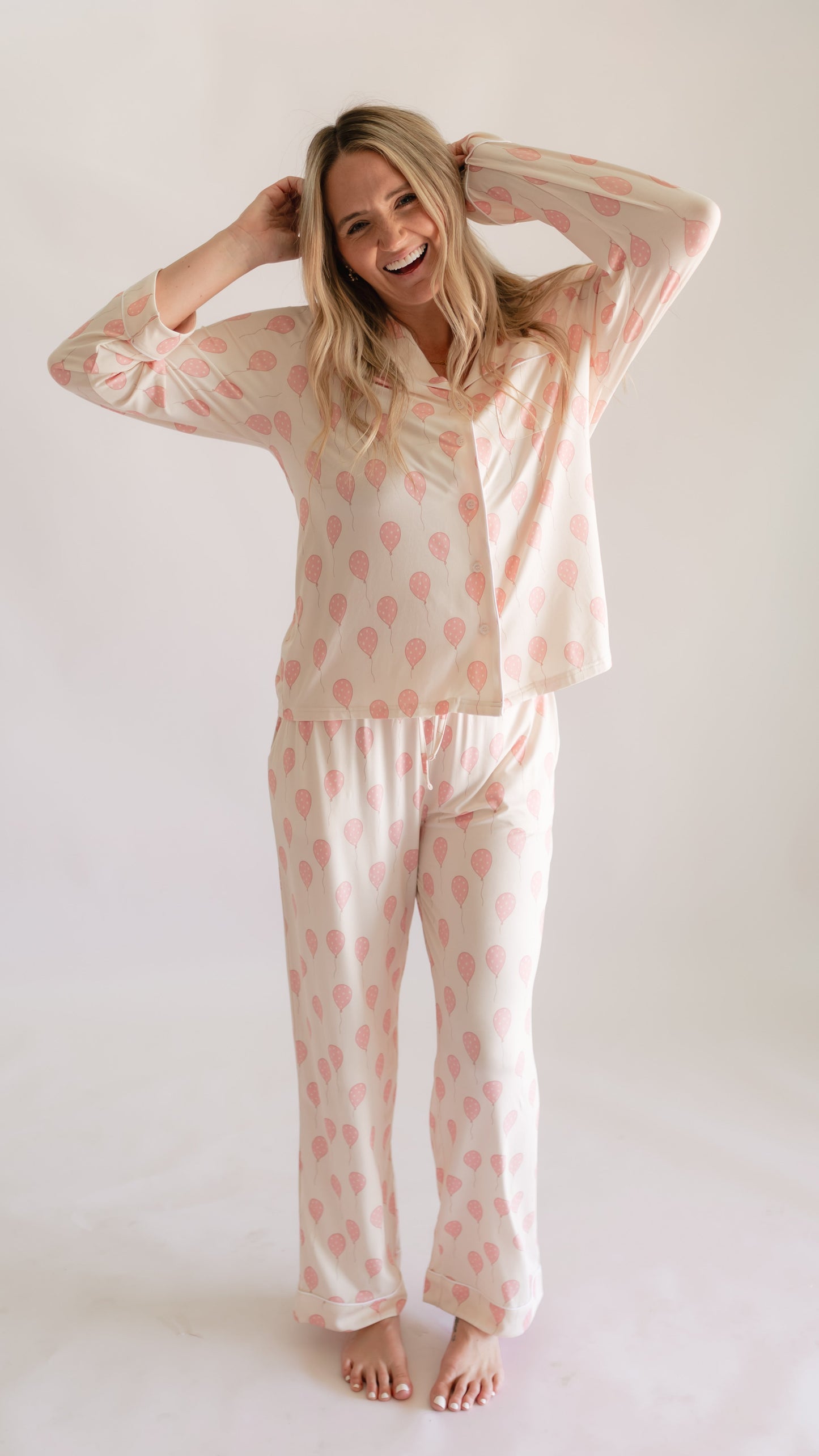 Women's Button Up Set In Pink Balloons
