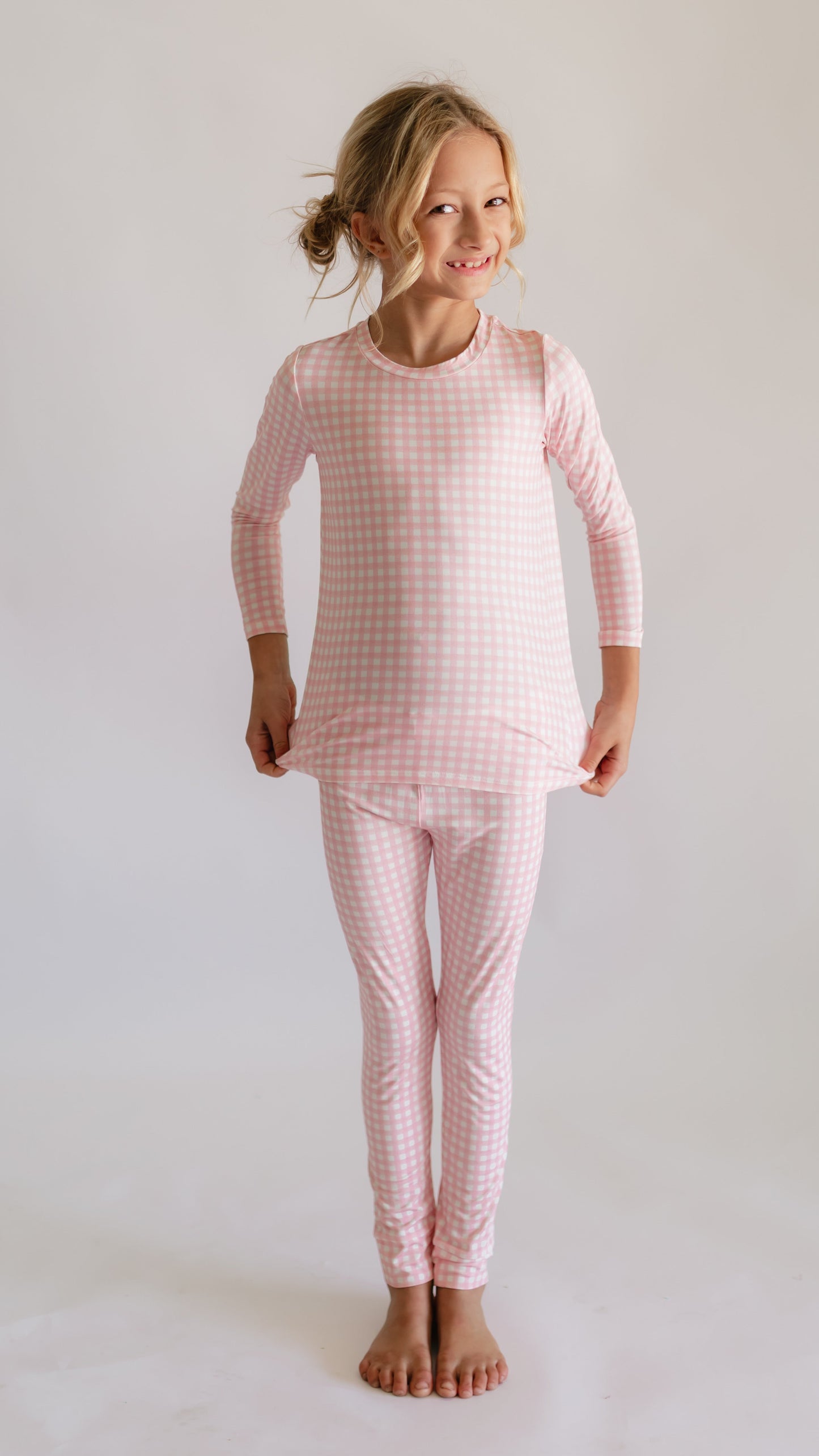 Youth Pajama Set in Pink Gingham