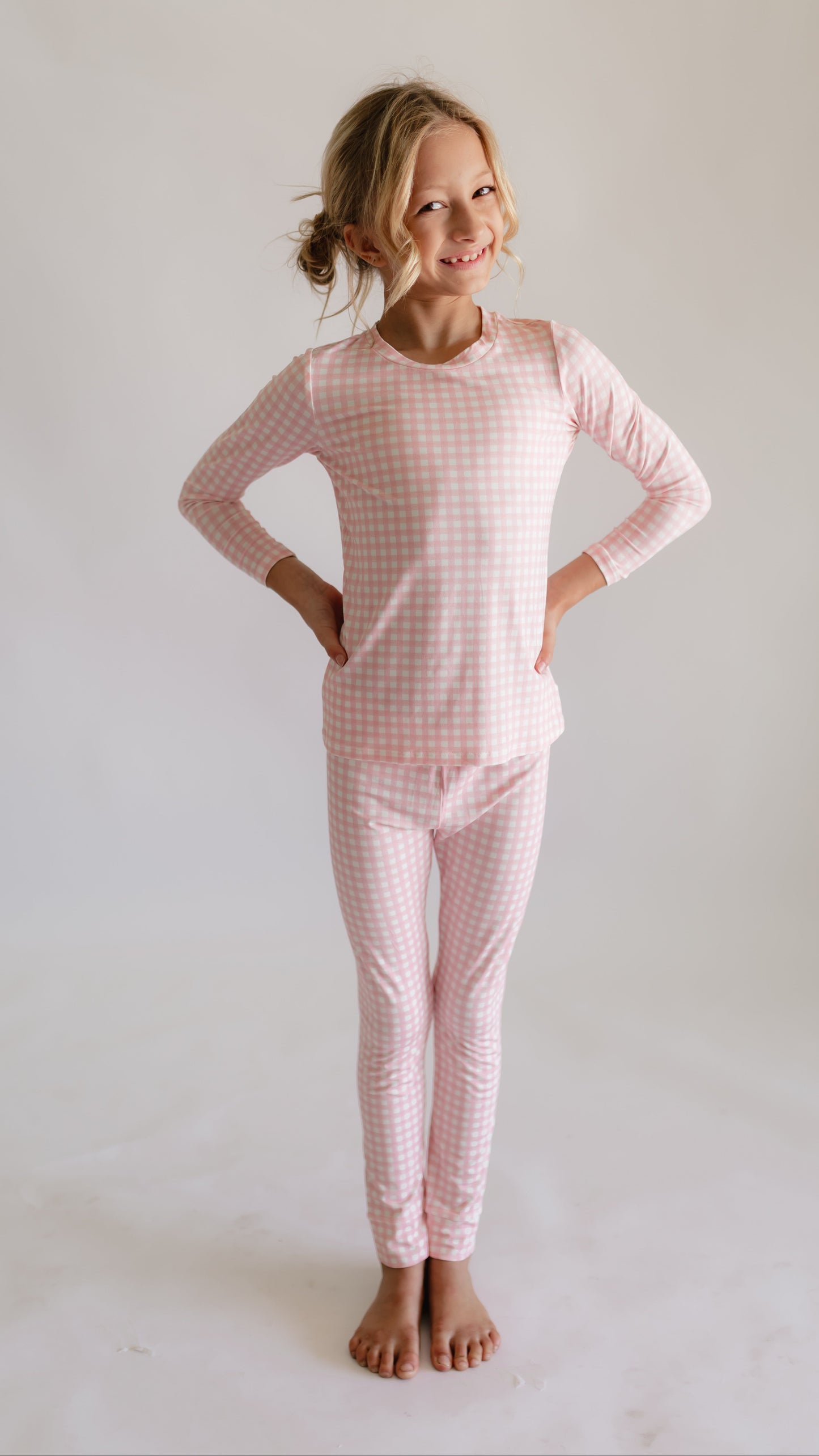 Youth Pajama Set in Pink Gingham