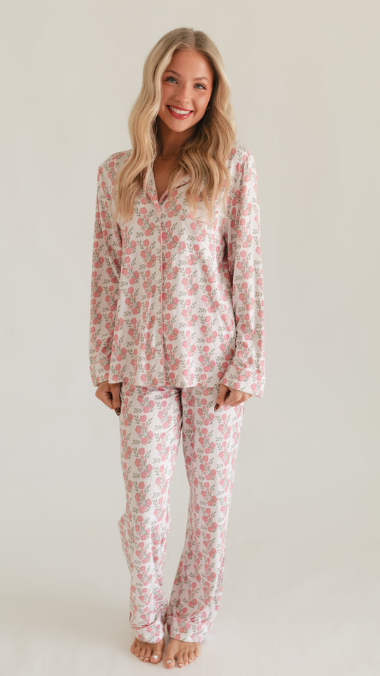 Women's Button Up Set In Pink Floral