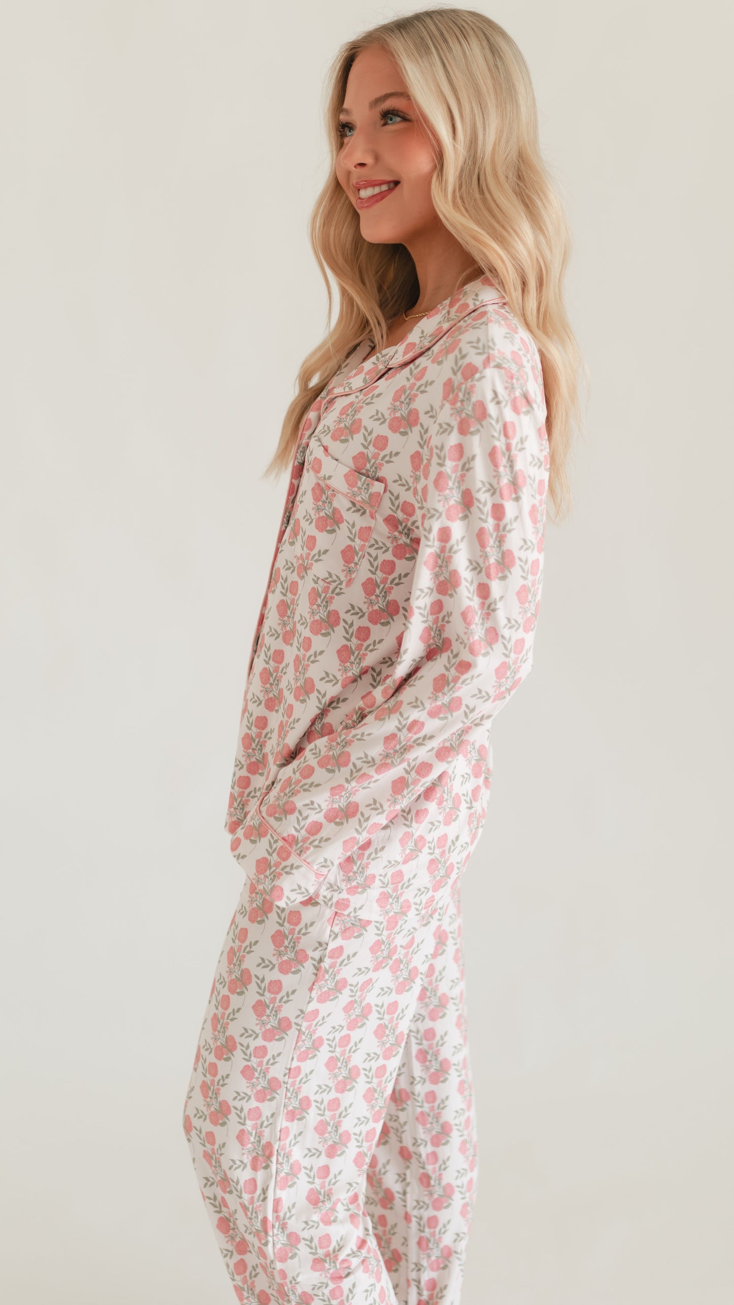 Women's Button Up Set In Pink Floral