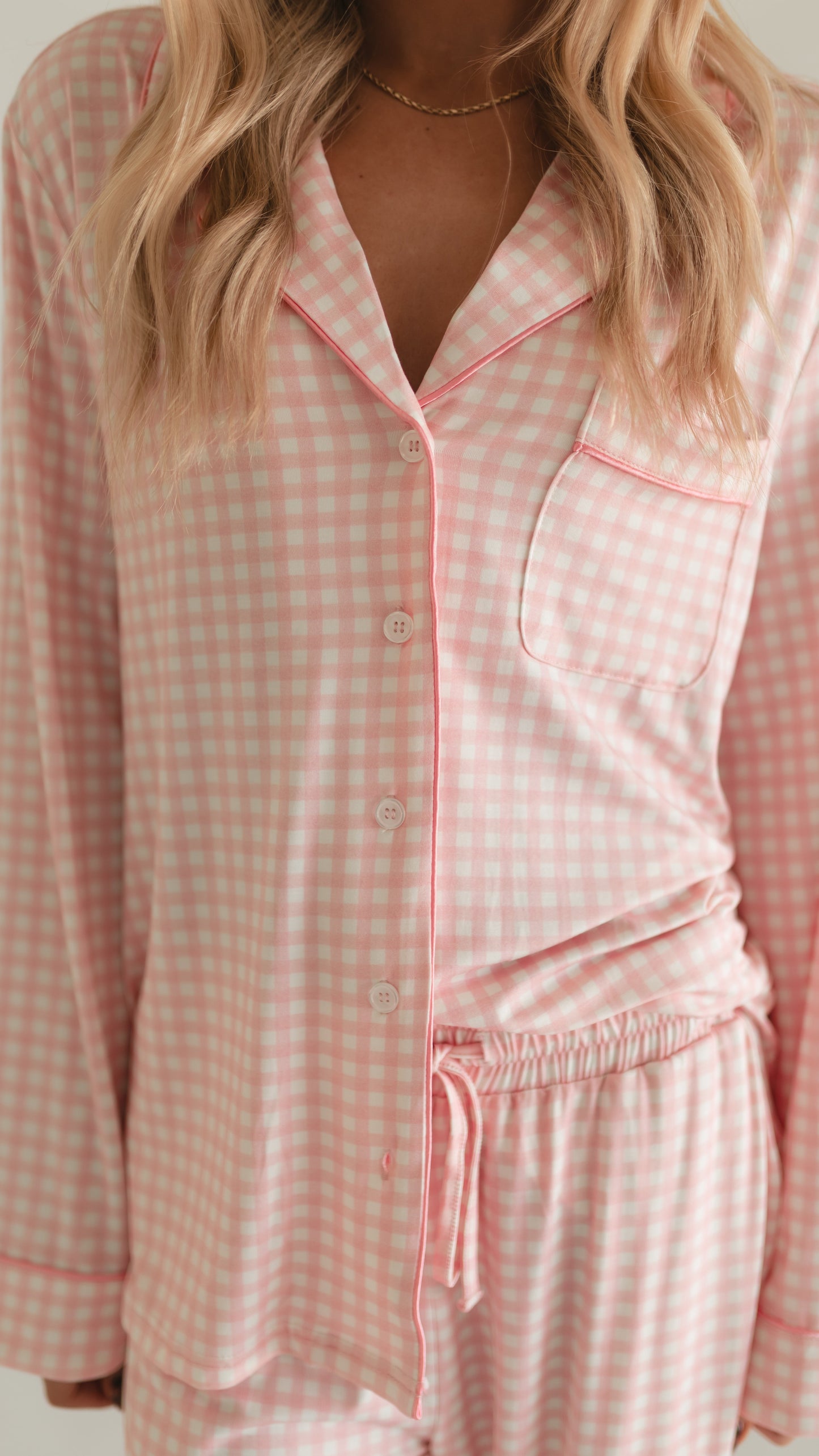 Women's Button Up Set In Pink Gingham