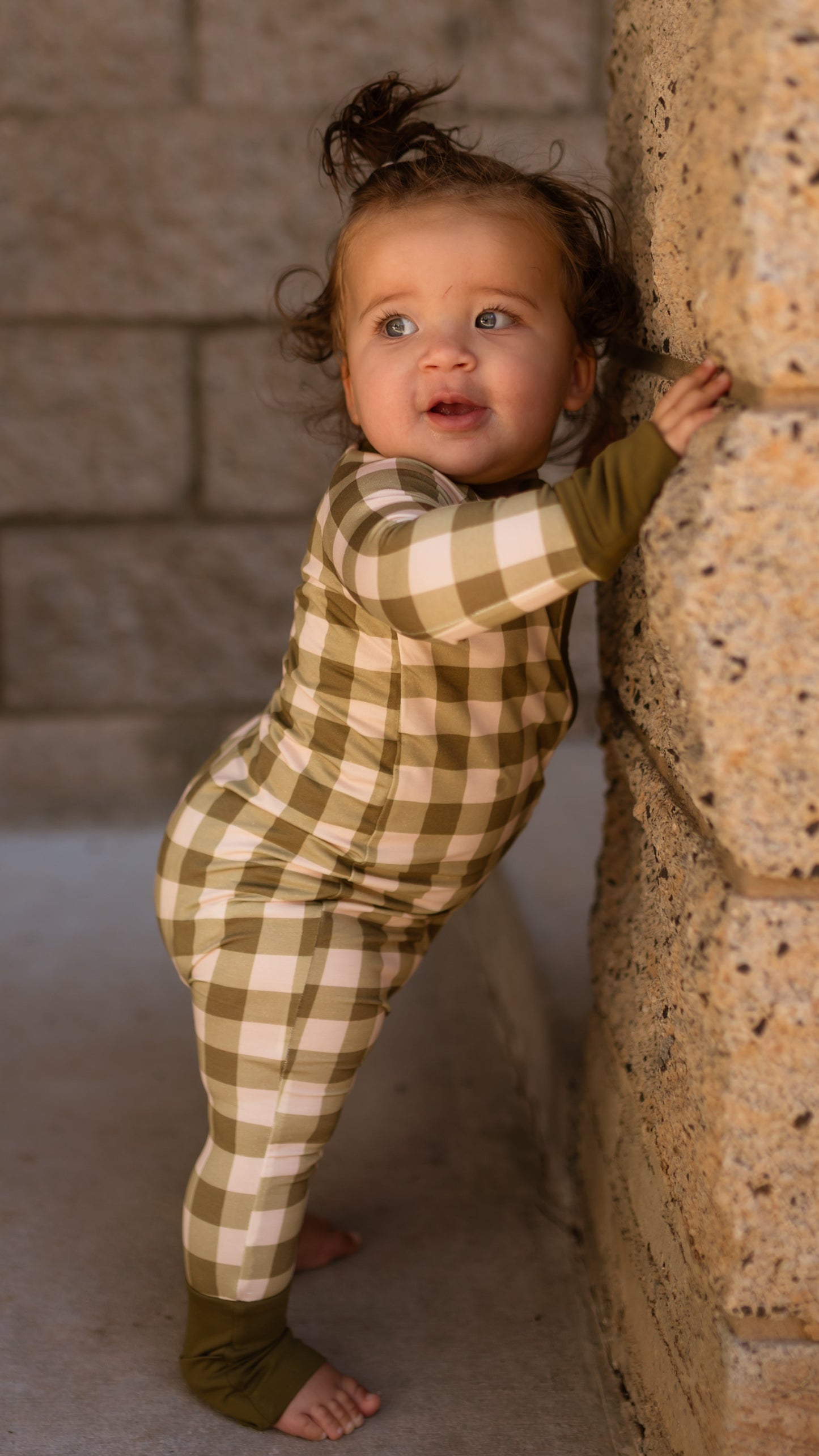 Infant Romper in Green Gingham