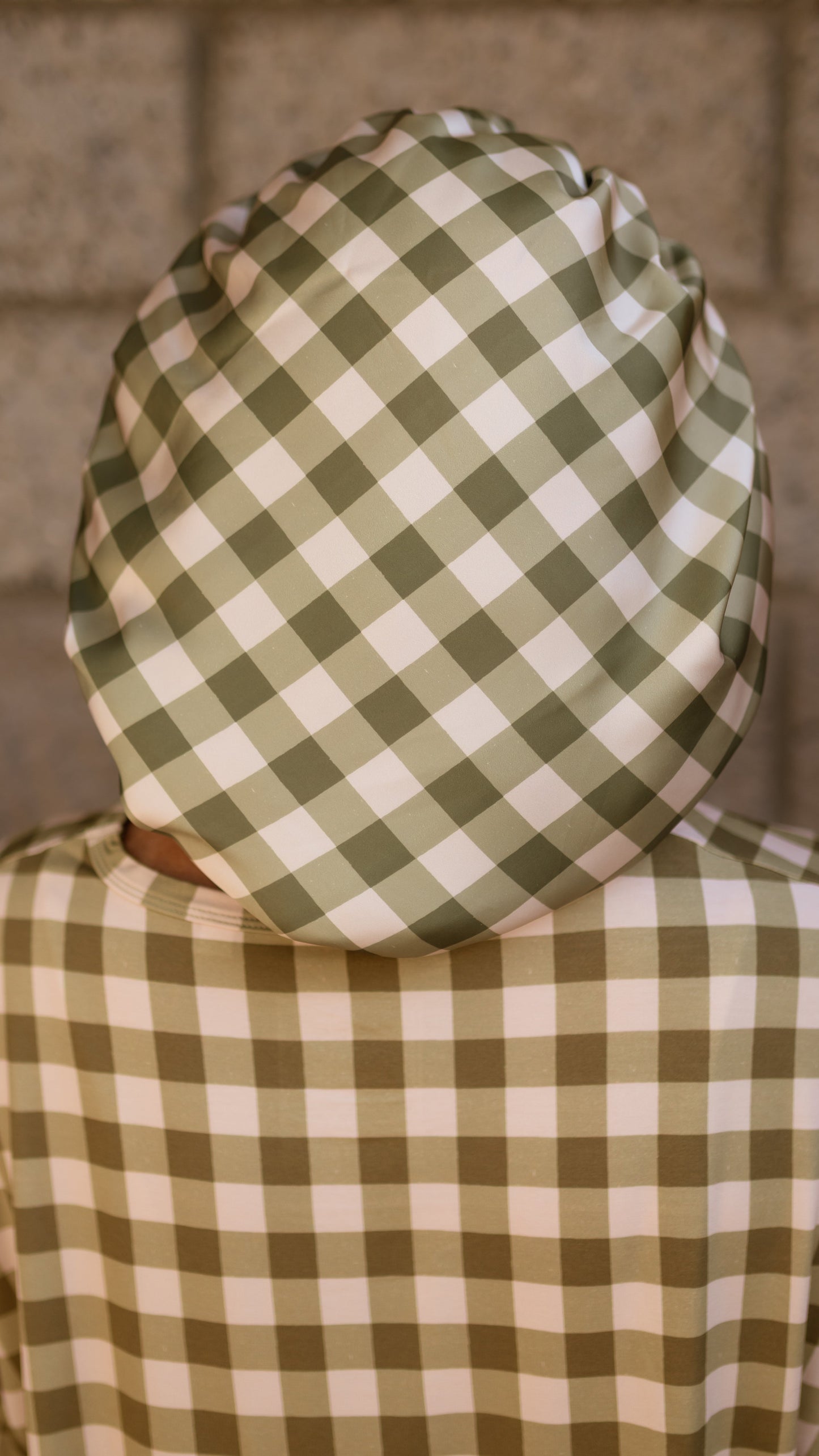 Adult Satin Bonnet in Green Gingham