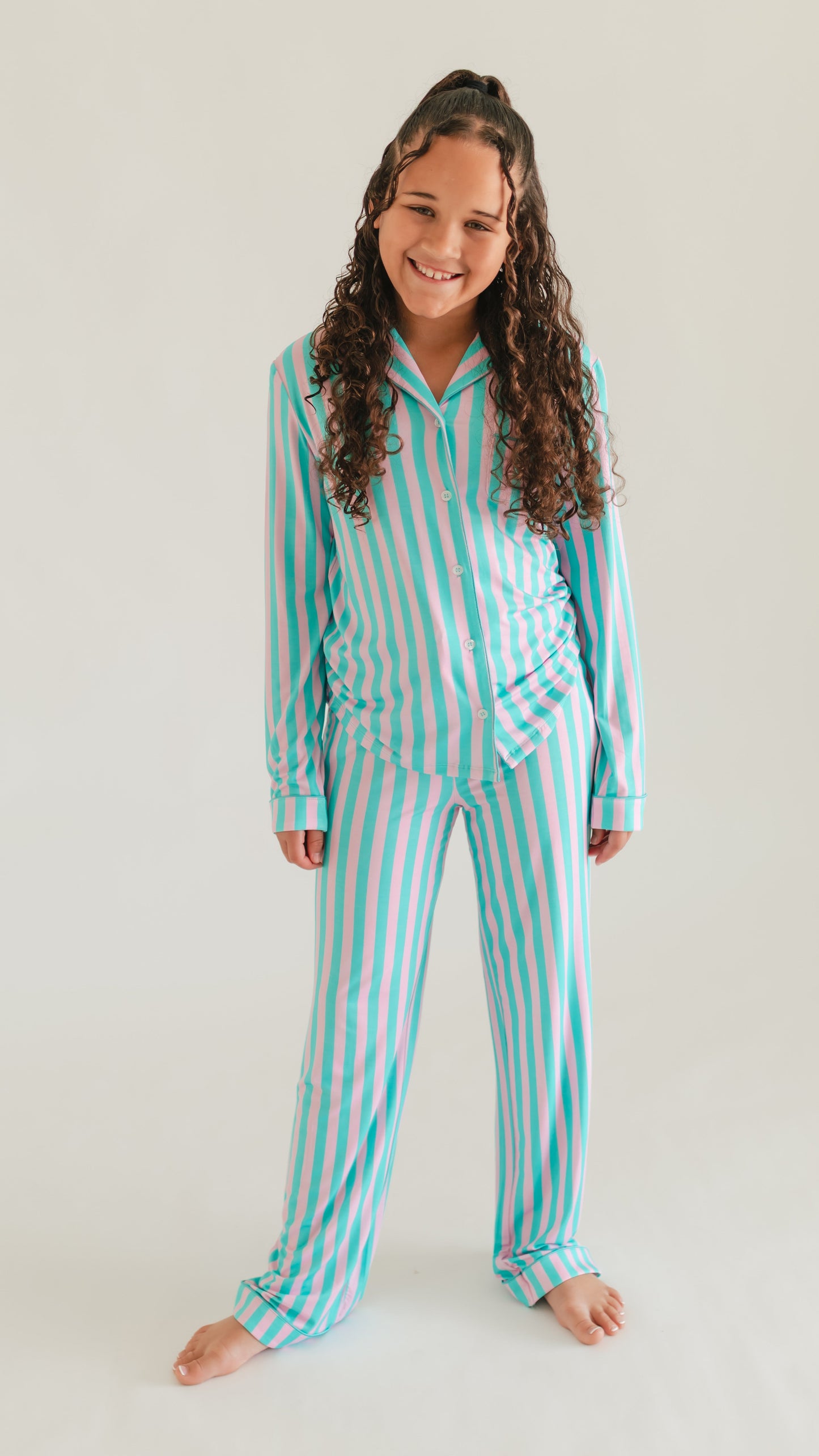 Girl's Button Up Set in Cotton Candy Stripes