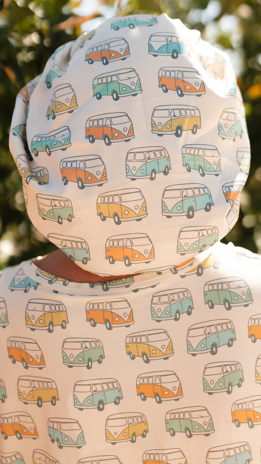 Kid's Satin Bonnet in Groovy Bus
