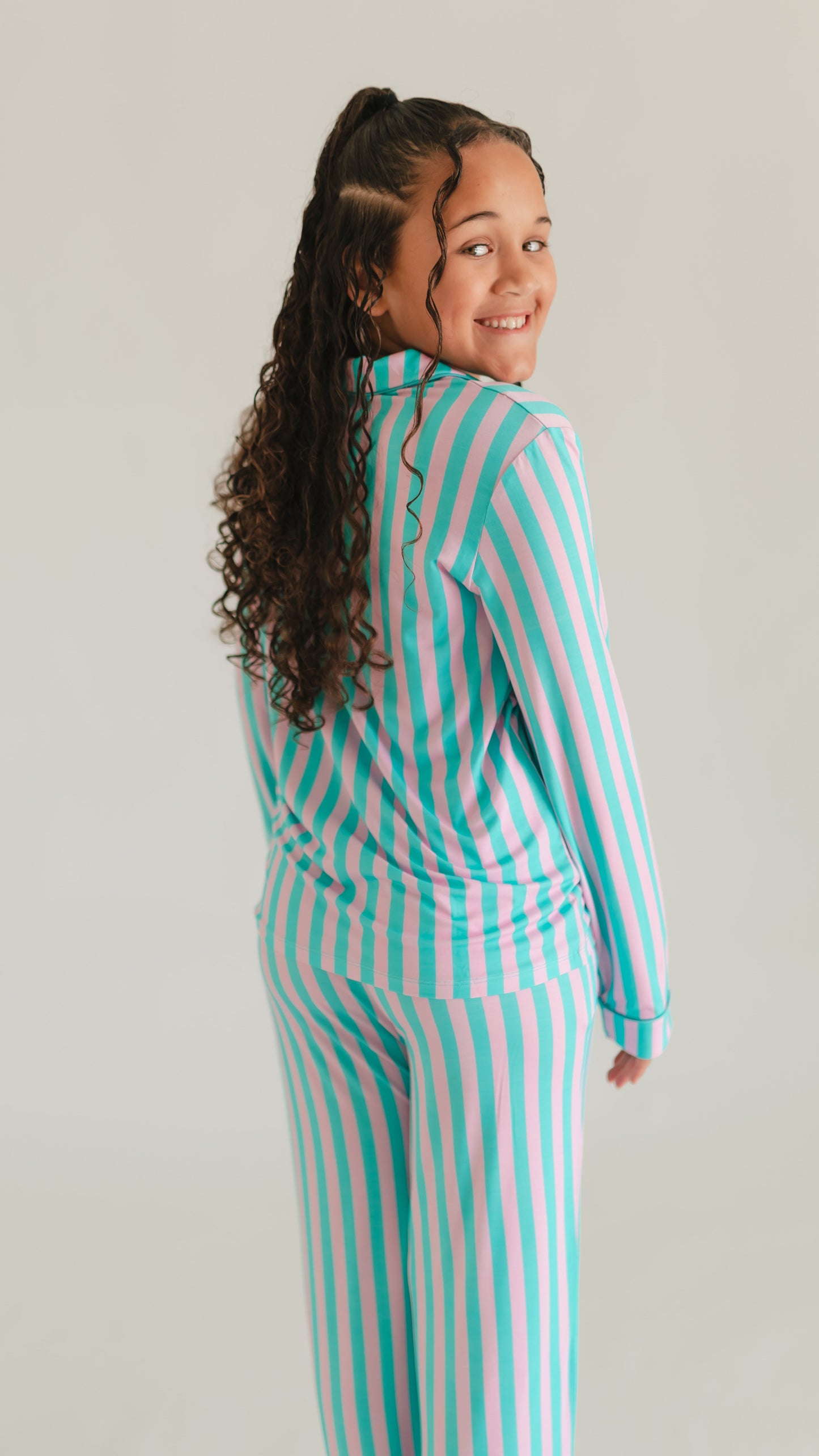 Girl's Button Up Set in Cotton Candy Stripes