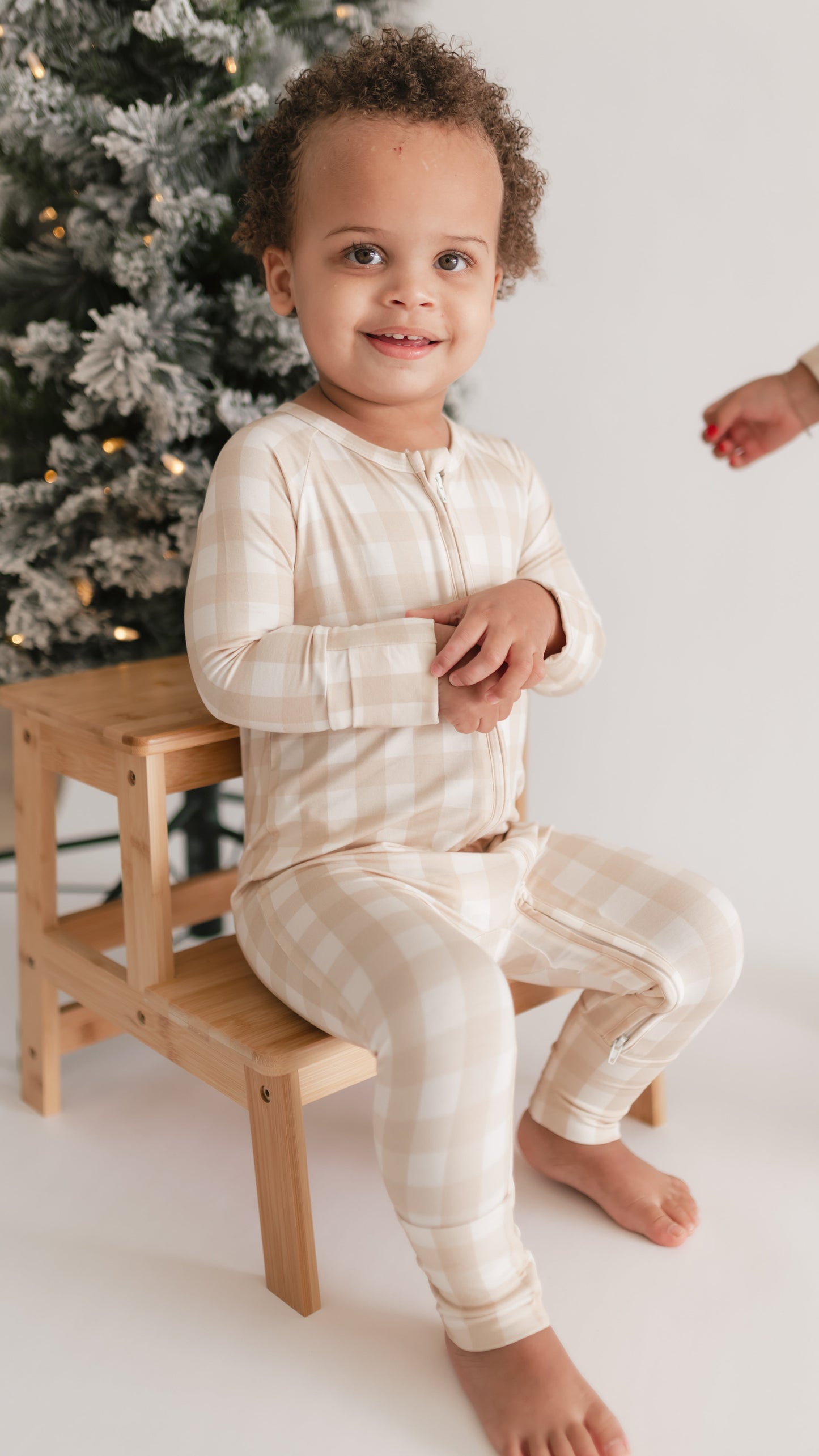 Infant Romper in Neutral Gingham