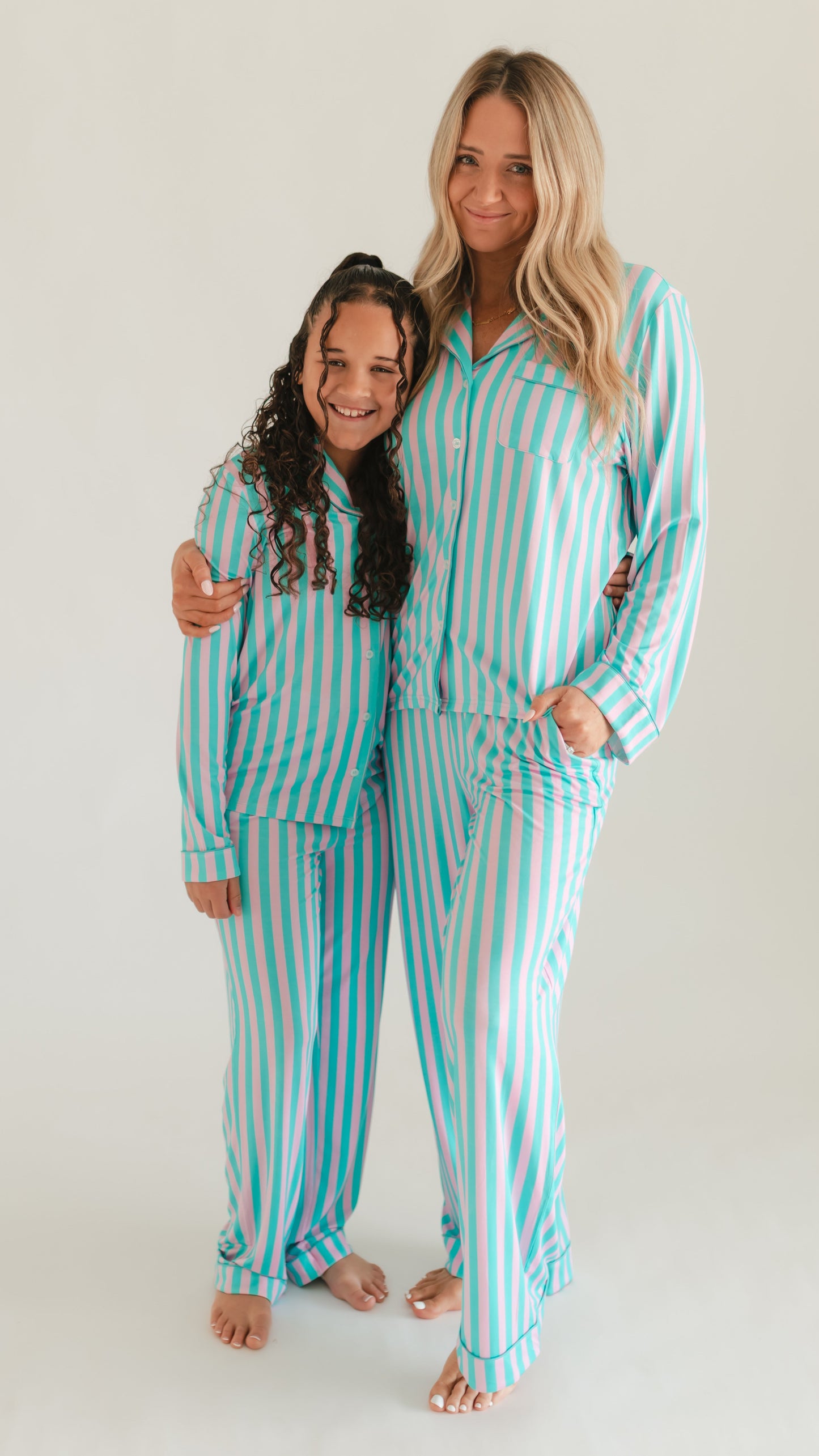 Girl's Button Up Set in Cotton Candy Stripes