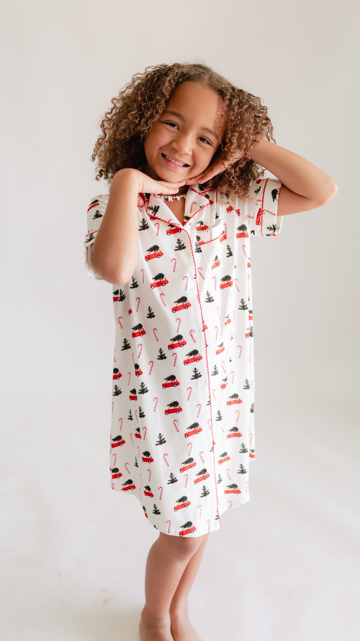 Girl's Button Down Ribbed Dress in Candy Cane Lane