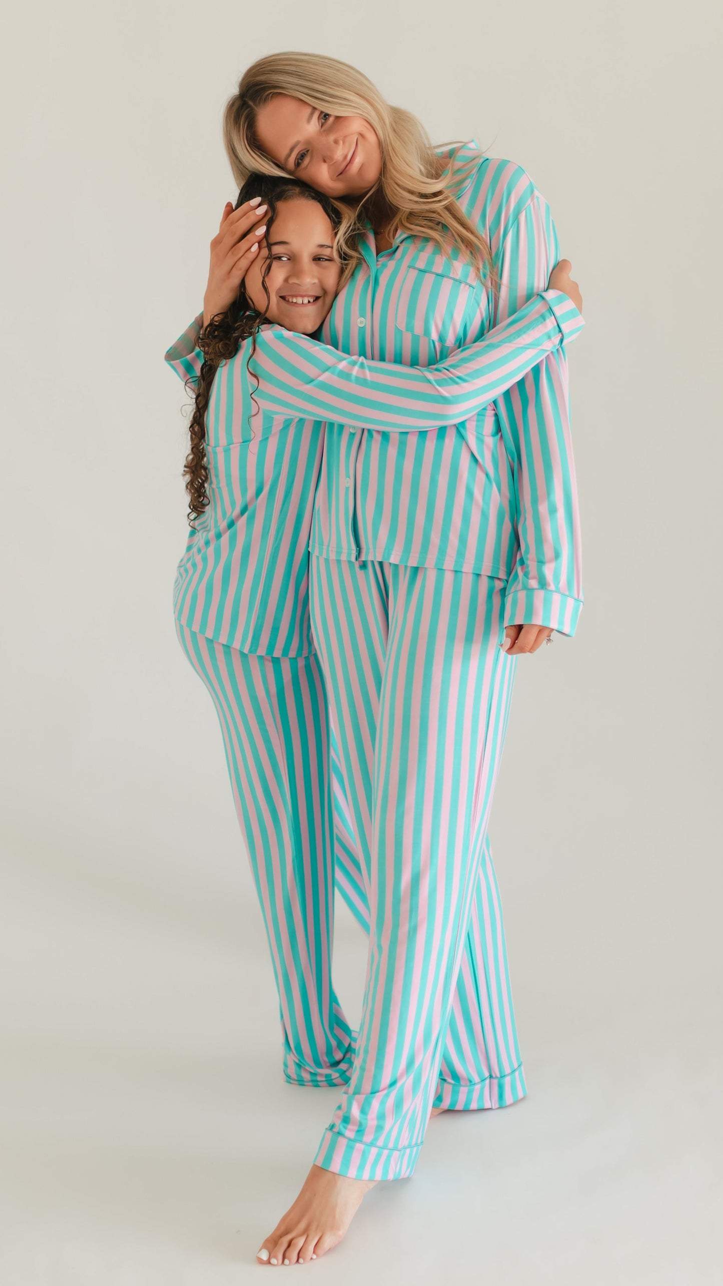 Women's Button Up Set In Cotton Candy Stripes