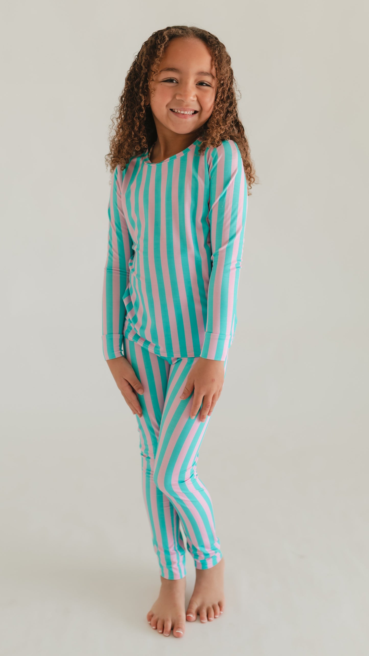Youth Pajama Set in Cotton Candy Stripes