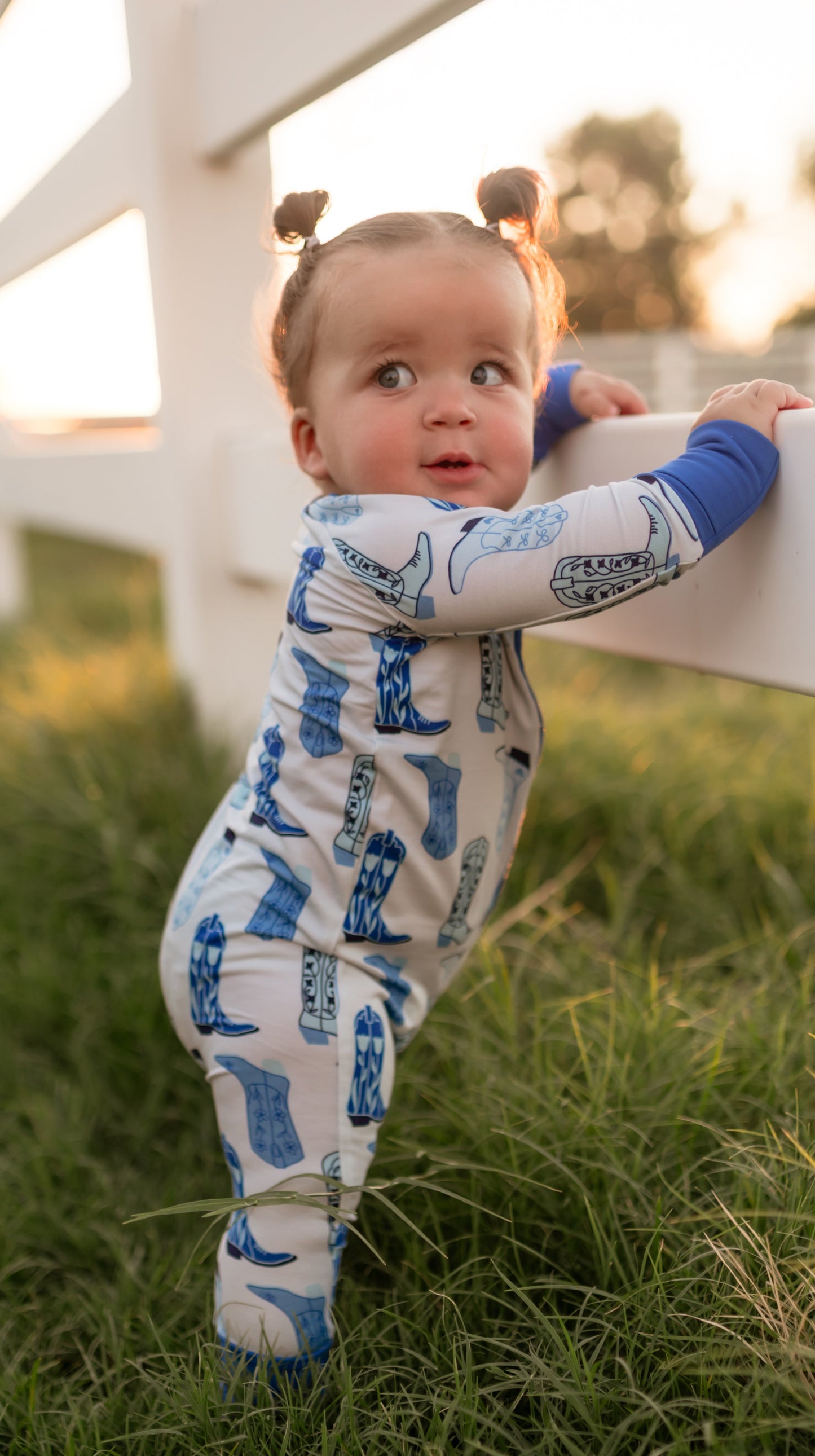 Infant Romper in Blue Western Boots