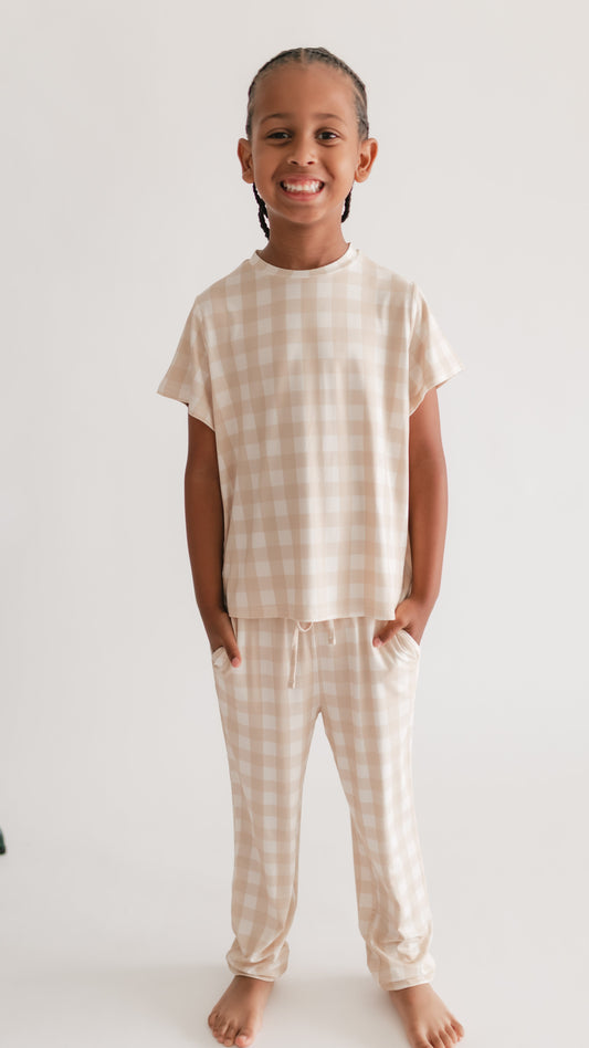 Youth Jogger Set In Neutral Gingham