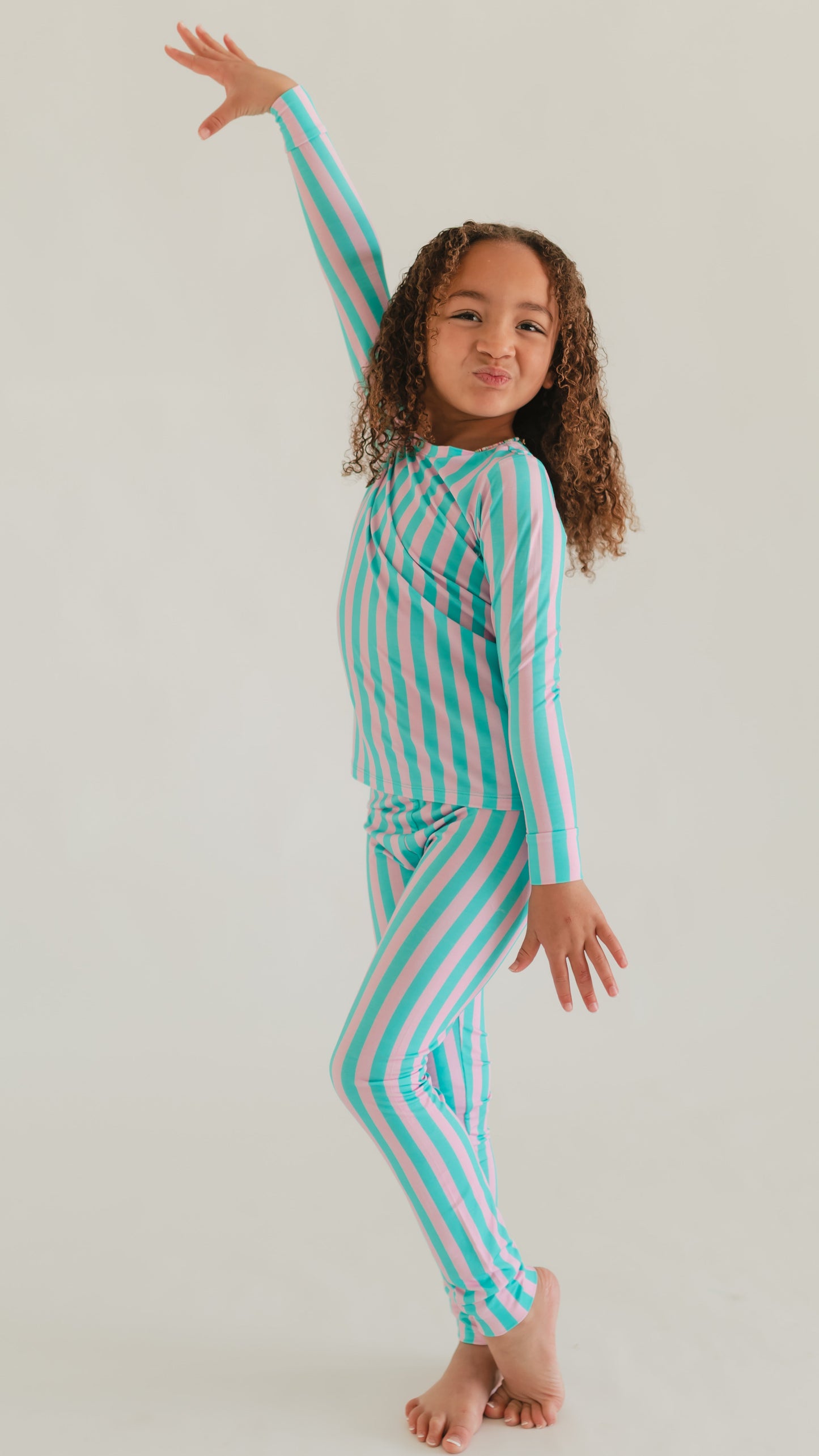 Youth Pajama Set in Cotton Candy Stripes