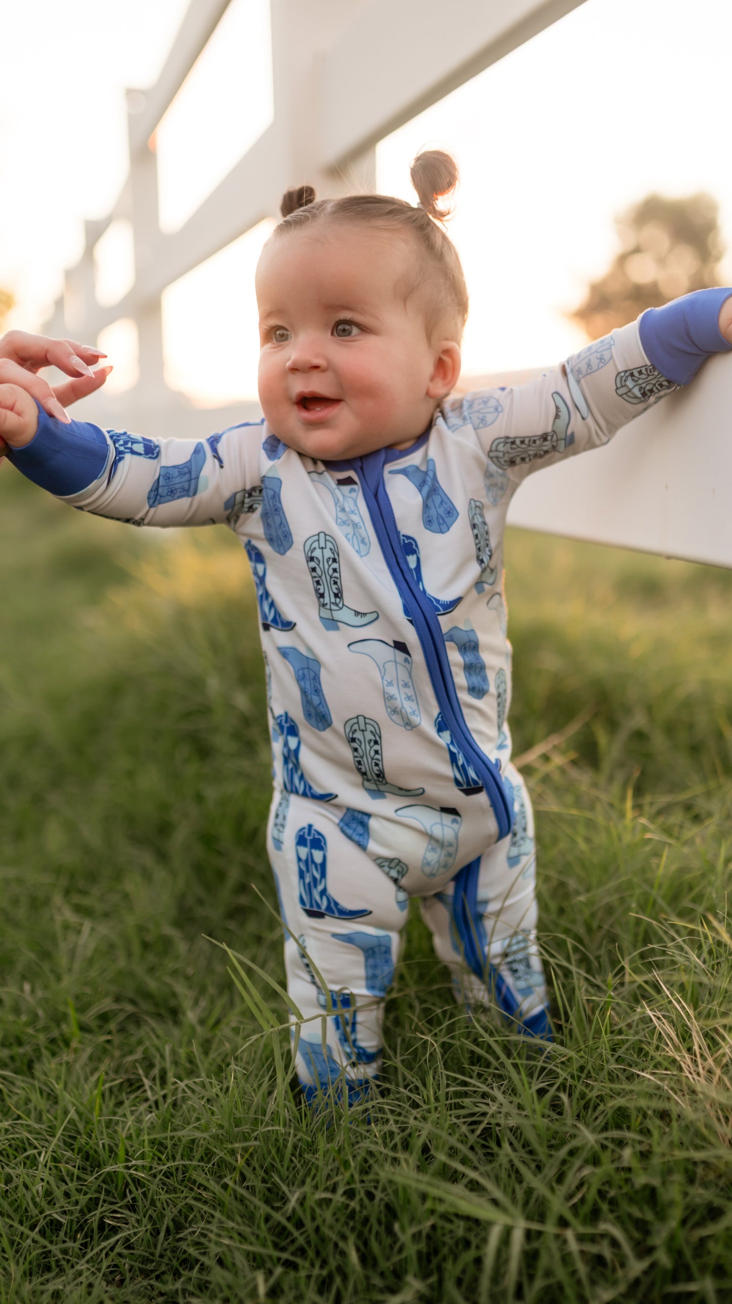 Infant Romper in Blue Western Boots