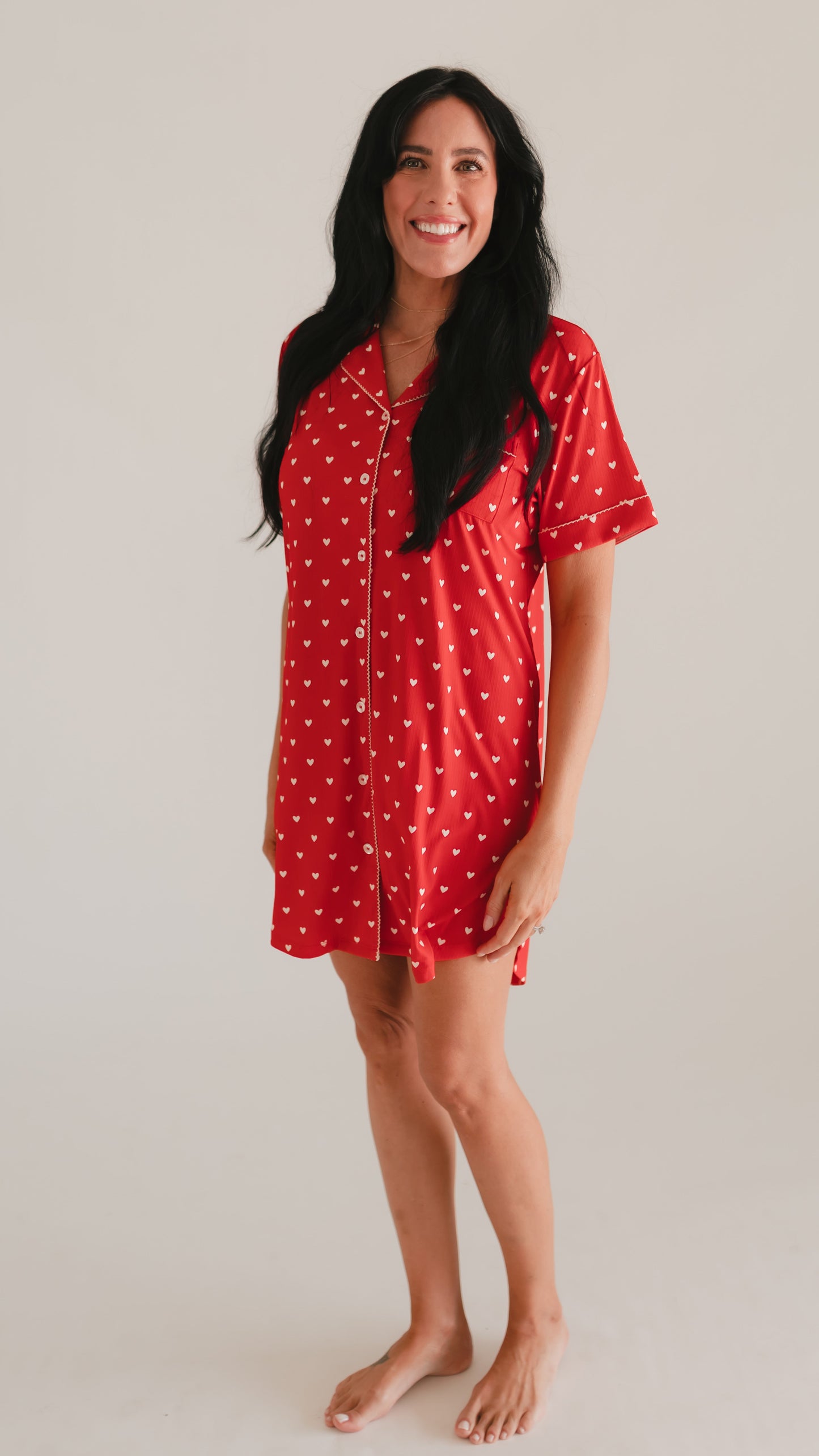 Women's Ribbed Button Down Dress In Valentine Hearts