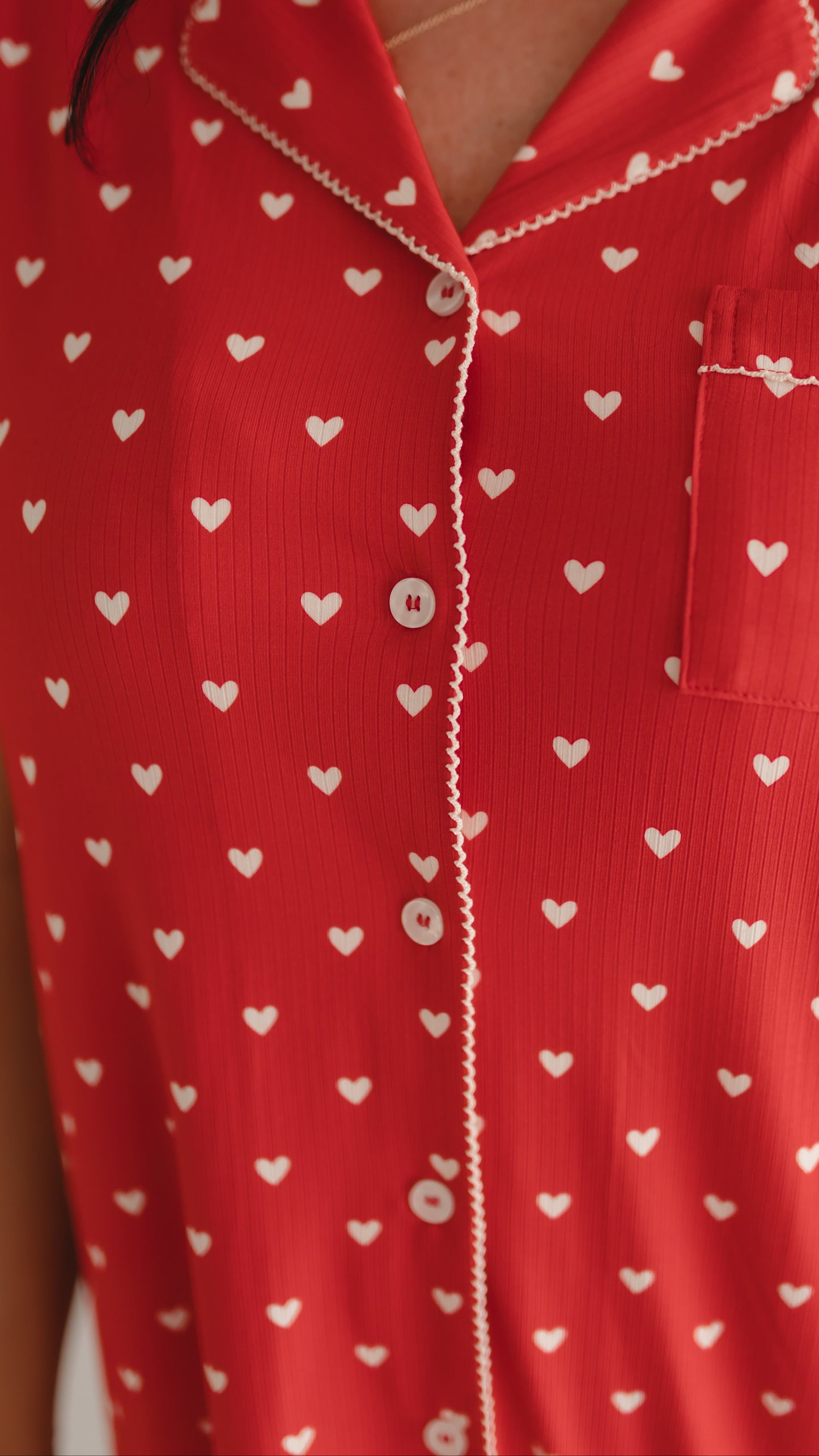 Women's Ribbed Button Down Dress In Valentine Hearts