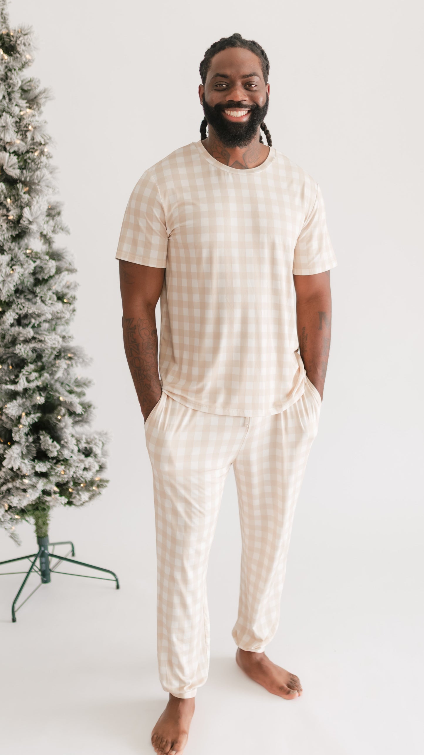 Adult Jogger Set In Neutral Gingham