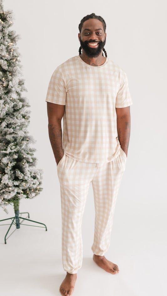 Adult Jogger Set In Neutral Gingham