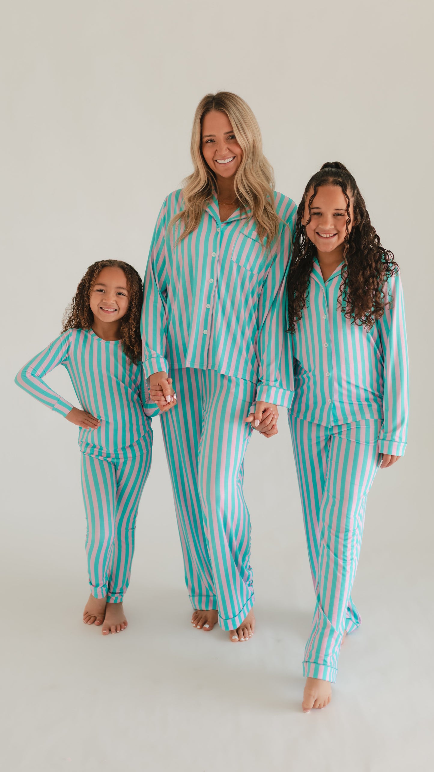 Girl's Button Up Set in Cotton Candy Stripes