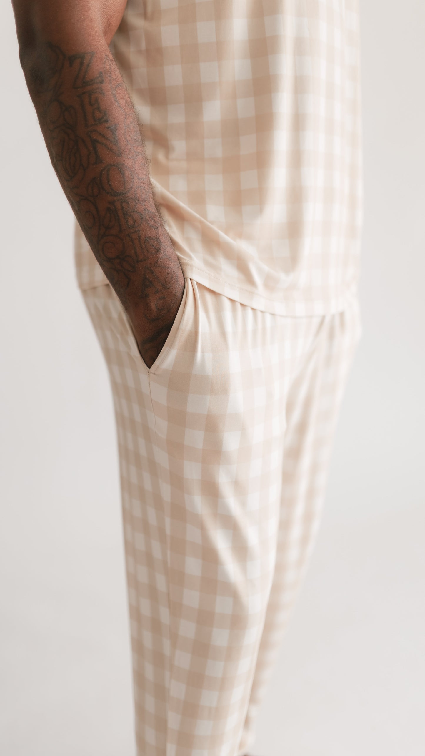 Adult Jogger Set In Neutral Gingham