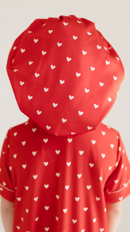 Adult Satin Bonnet in Valentine Hearts