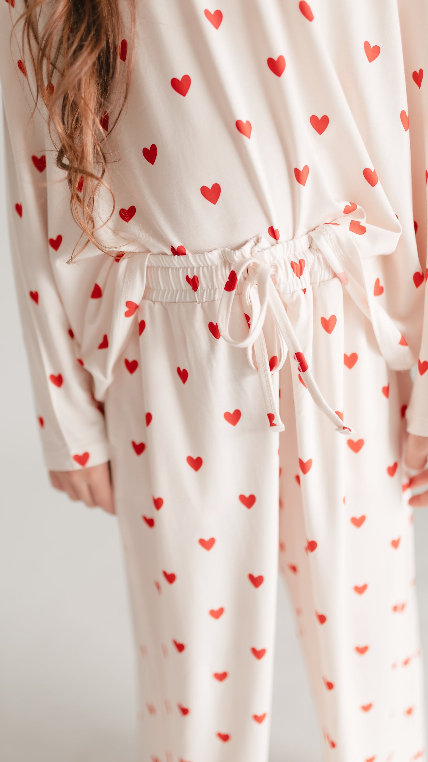 Girls Long Sleeve and Pants Set in  Cream Valentine Hearts
