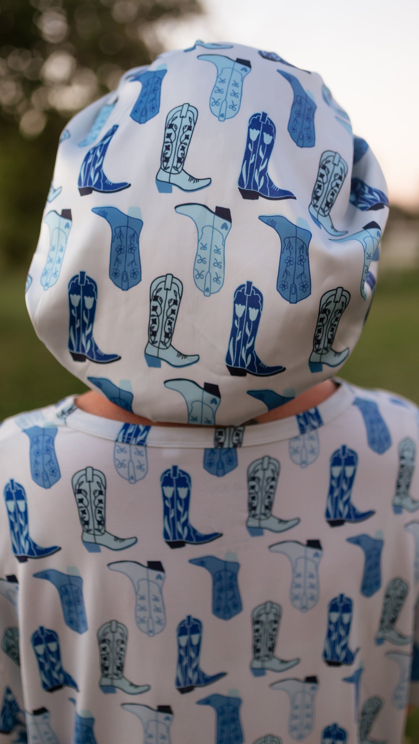 Adult Satin Bonnet in Blue Boots