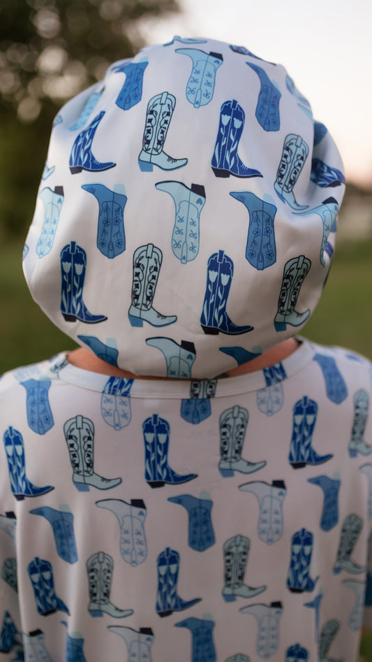 Adult Satin Bonnet in Blue Boots