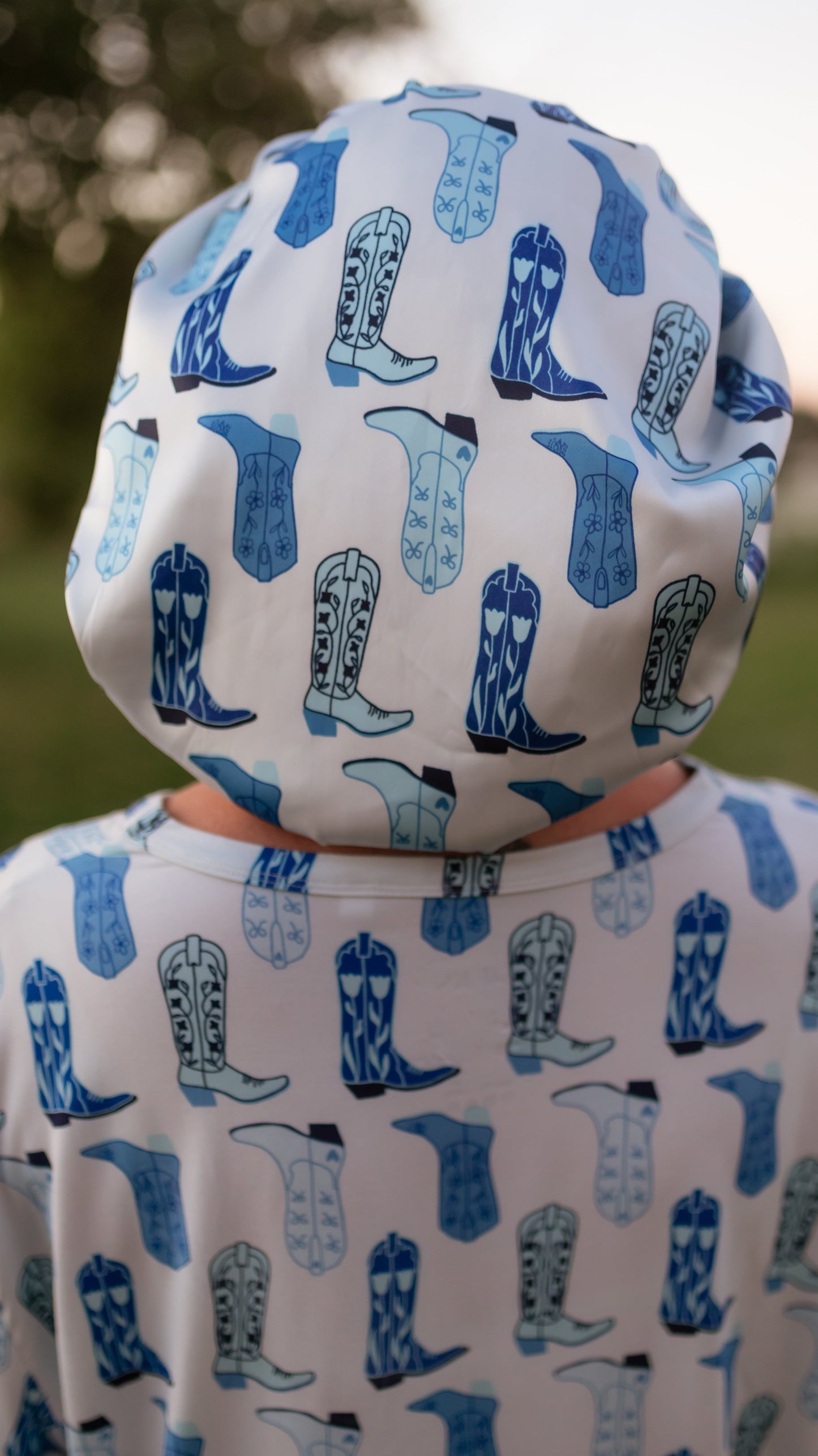 Kids Satin Bonnet in Blue Boots