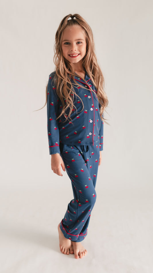 Girl's Button Up Set in Cherries